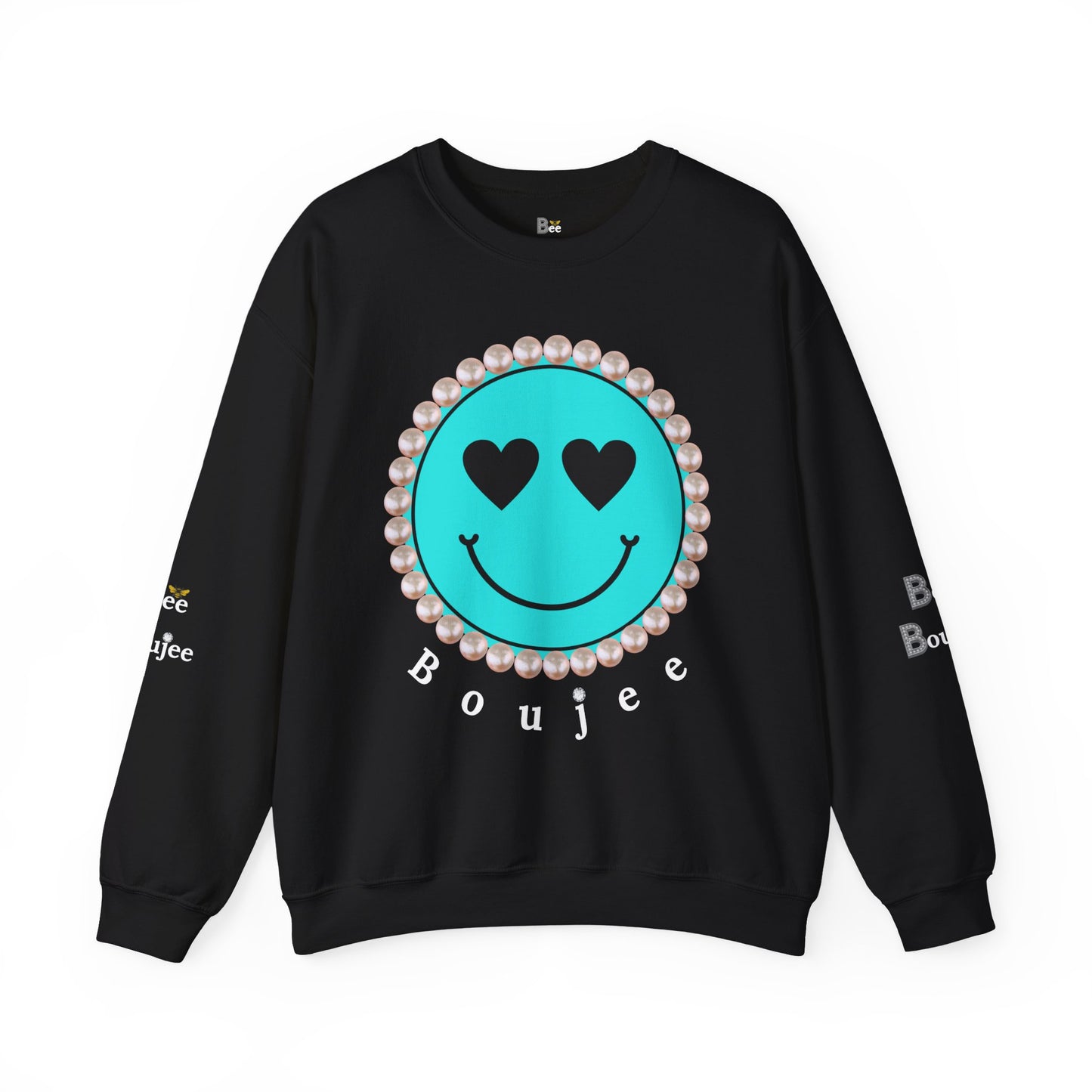 Bee Boujee - Boujee Smiley Face Turquoise in Diamonds Heavy Blend™ Dark Colors Crewneck Sweatshirt