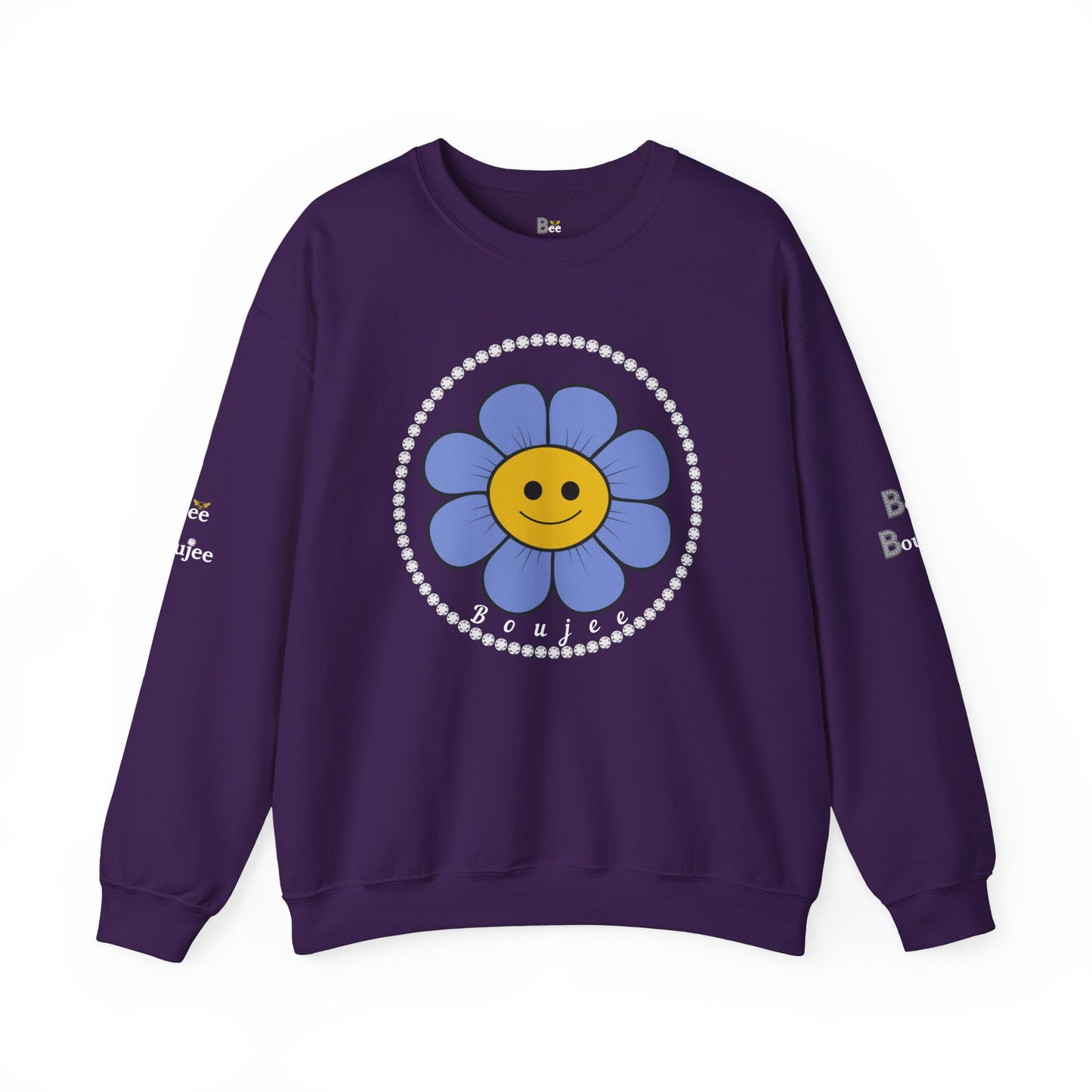 Boujee Flower Smiley Face Blue Gold - Heavy Blend™ Dark Colors Crewneck Sweatshirt