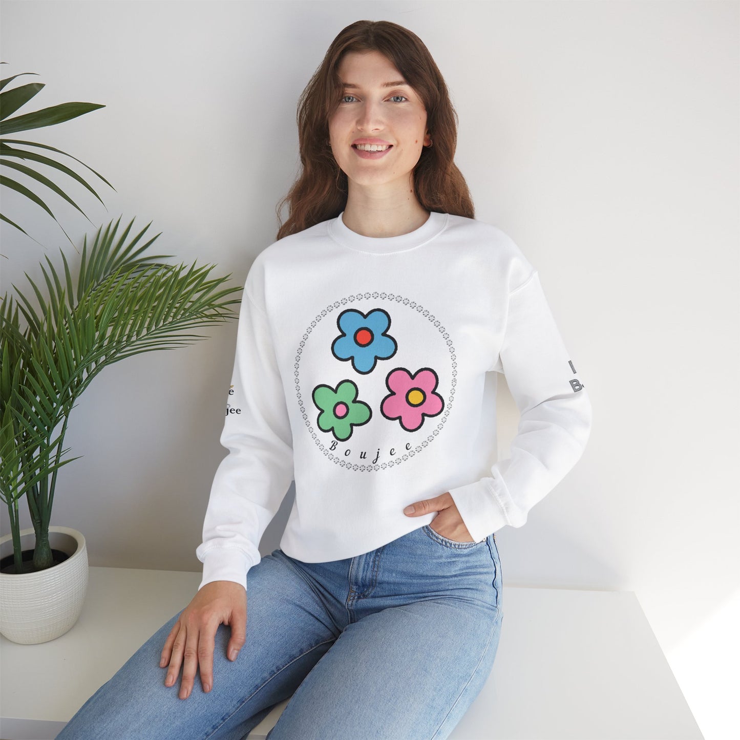Boujee Mini Flowers Blue Pink Green - Heavy Blend™ Light Colors Crewneck Sweatshirt