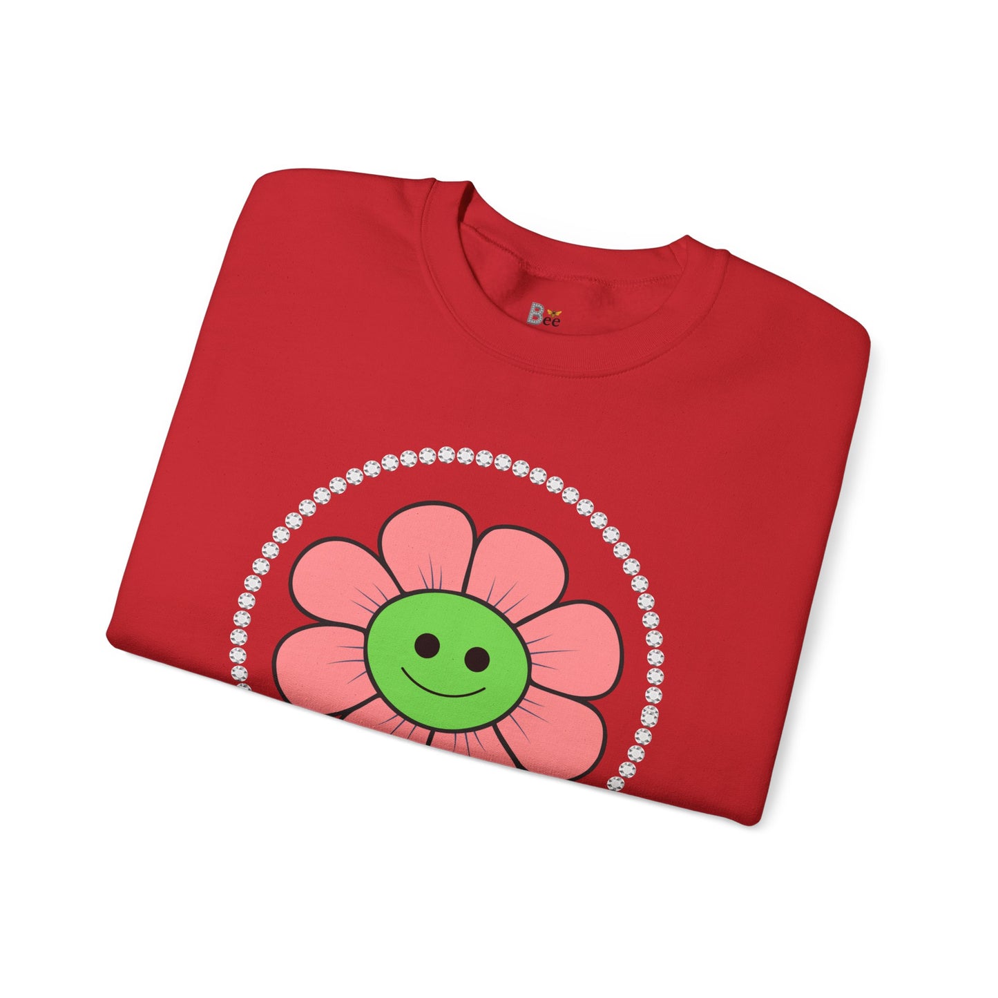Boujee Flower Smiley Face Pink Green - Heavy Blend™ Light Colors Crewneck Sweatshirt