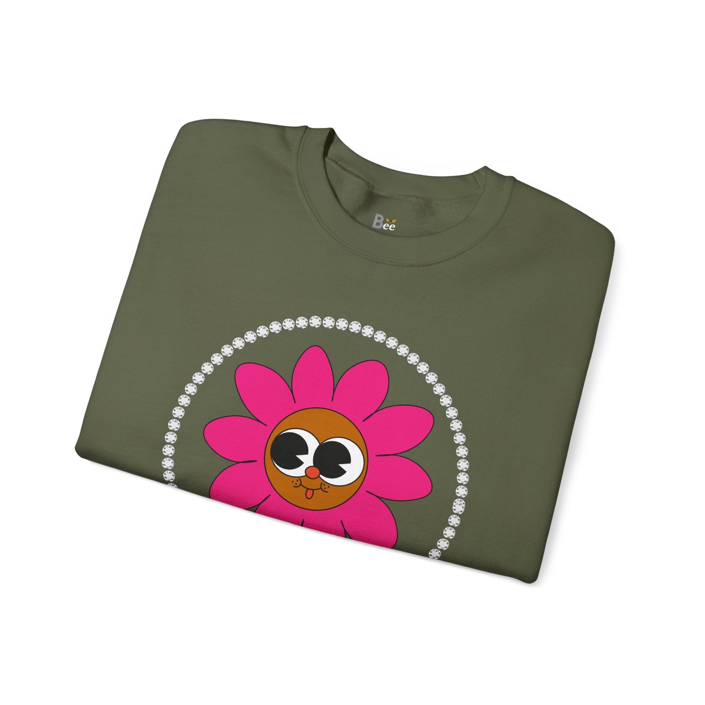 Boujee Flower Smiley Face Pink Brown Wide-Eyed - Heavy Blend™ Dark Colors Crewneck Sweatshirt