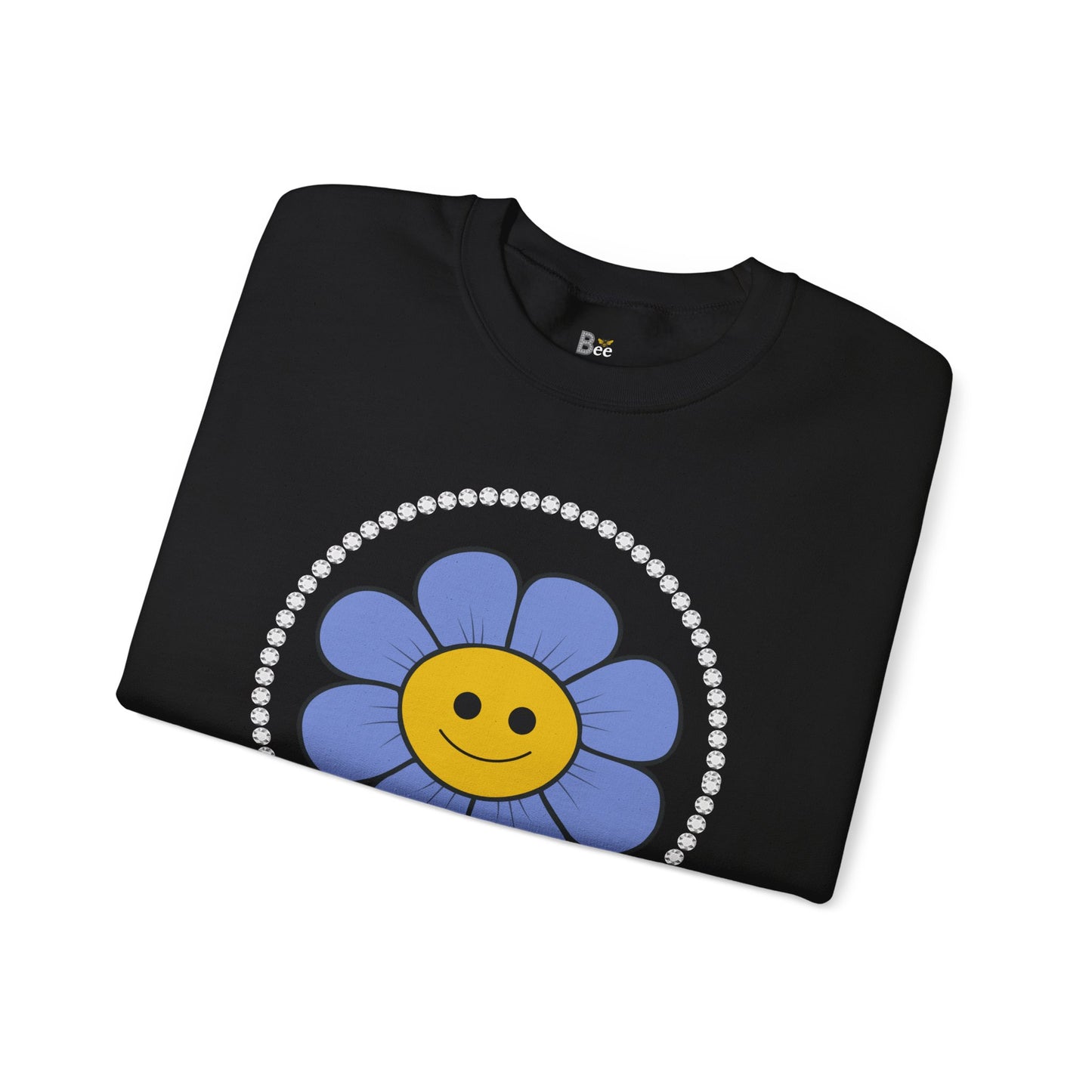 Boujee Flower Smiley Face Blue Gold - Heavy Blend™ Dark Colors Crewneck Sweatshirt
