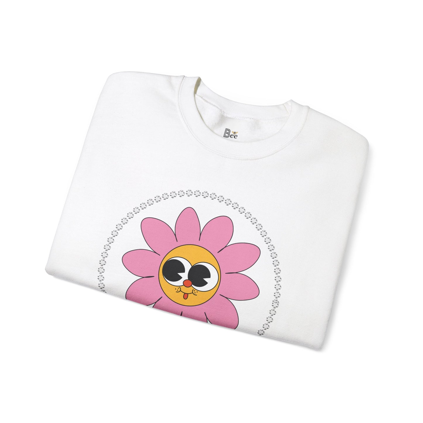 Boujee Flower Smiley Face Pink Gold Wide-Eyed - Heavy Blend™ Light Colors Crewneck Sweatshirt