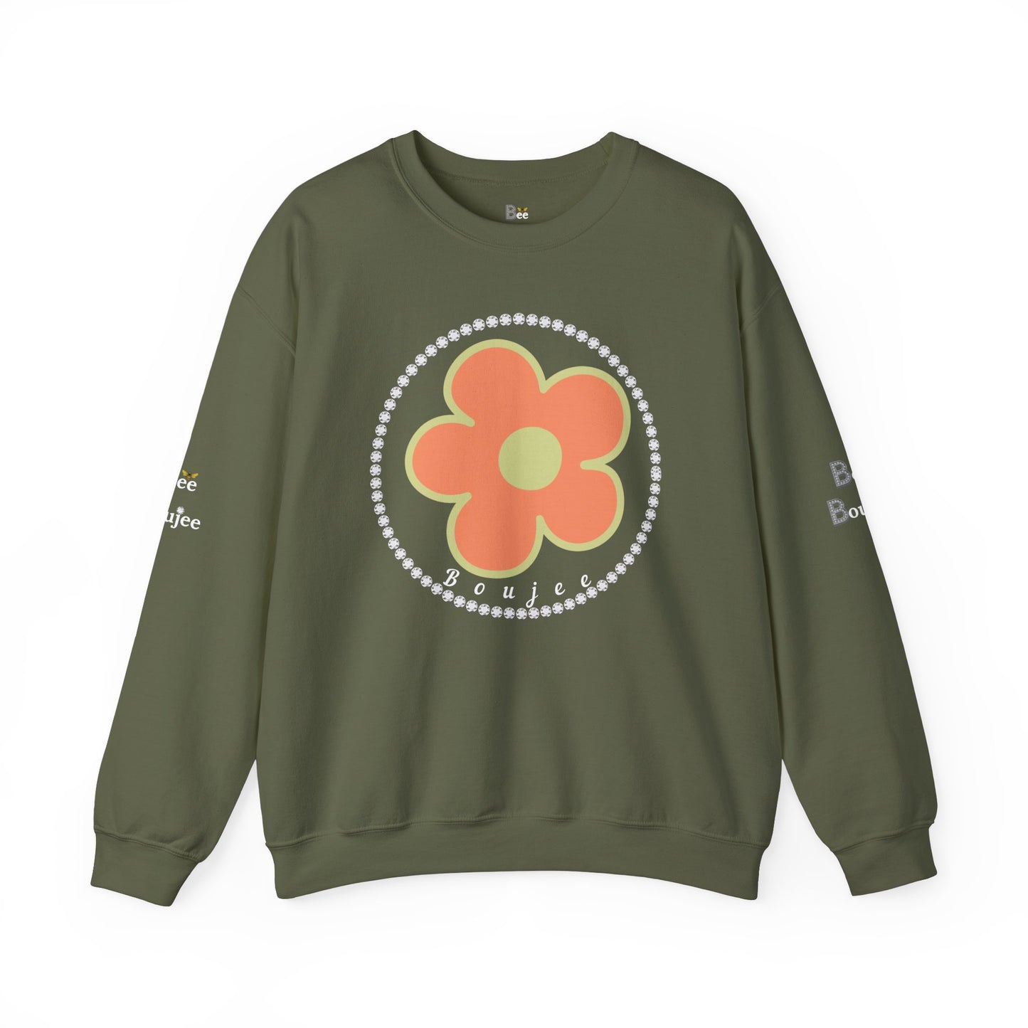Boujee Flower Orange Green - Heavy Blend™ Dark Colors Crewneck Sweatshirt