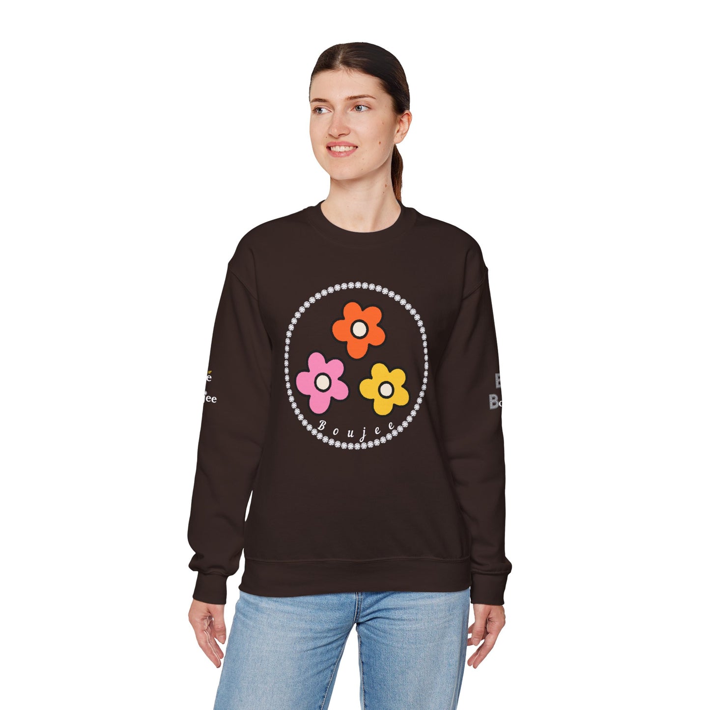 Boujee Mini Flowers Pink Orange Yellow in Diamonds Heavy Blend™ Dark Colors Crewneck Sweatshirt