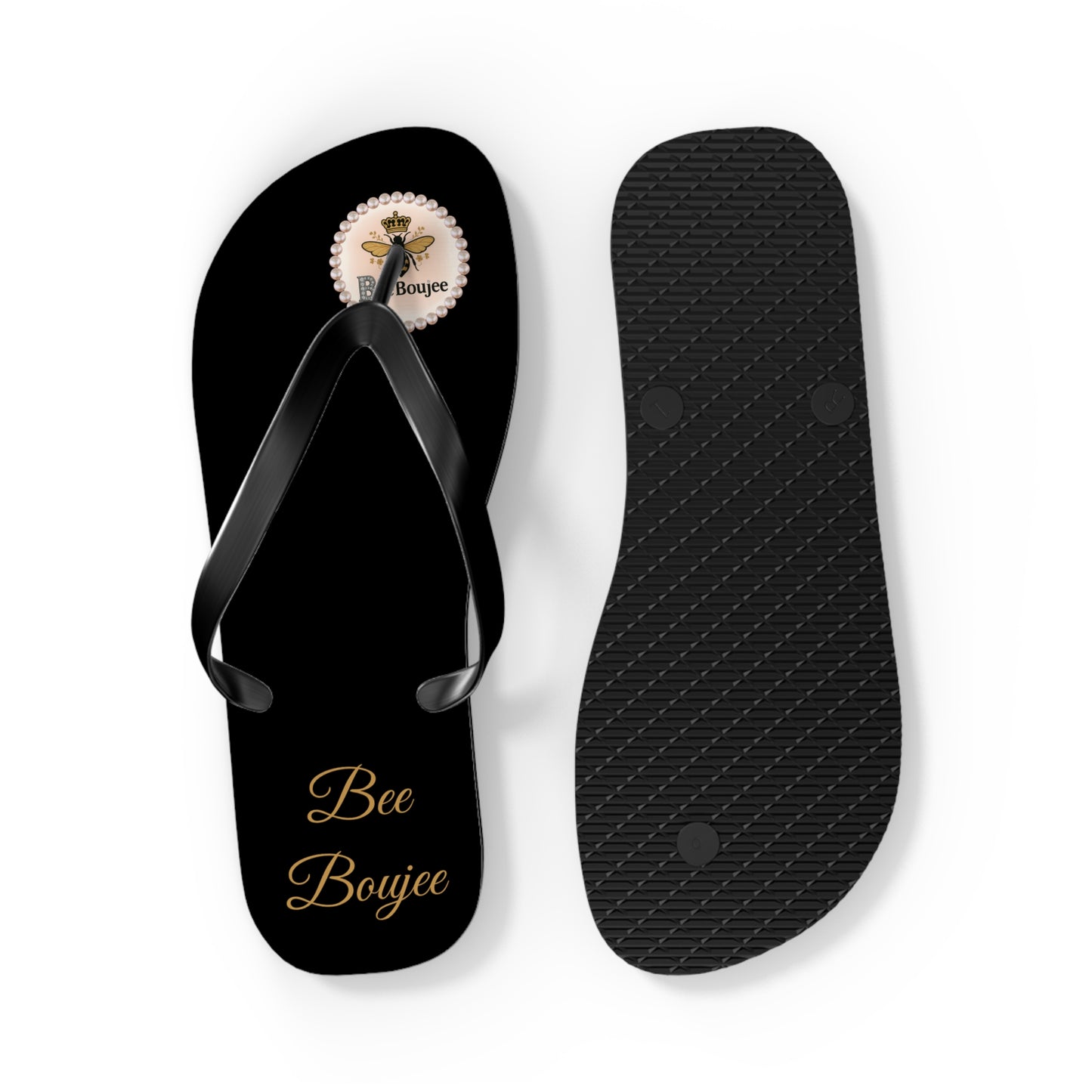 Bee Boujee Crowned-Bee Flip-Flops (Black & Gold)