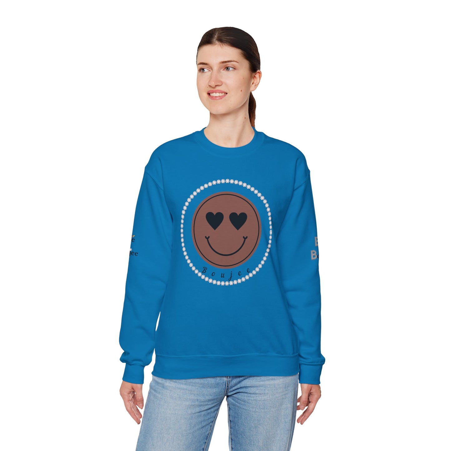 Boujee Smiley Face Heart Eyes Brown - Heavy Blend™ Light Colors Crewneck Sweatshirt
