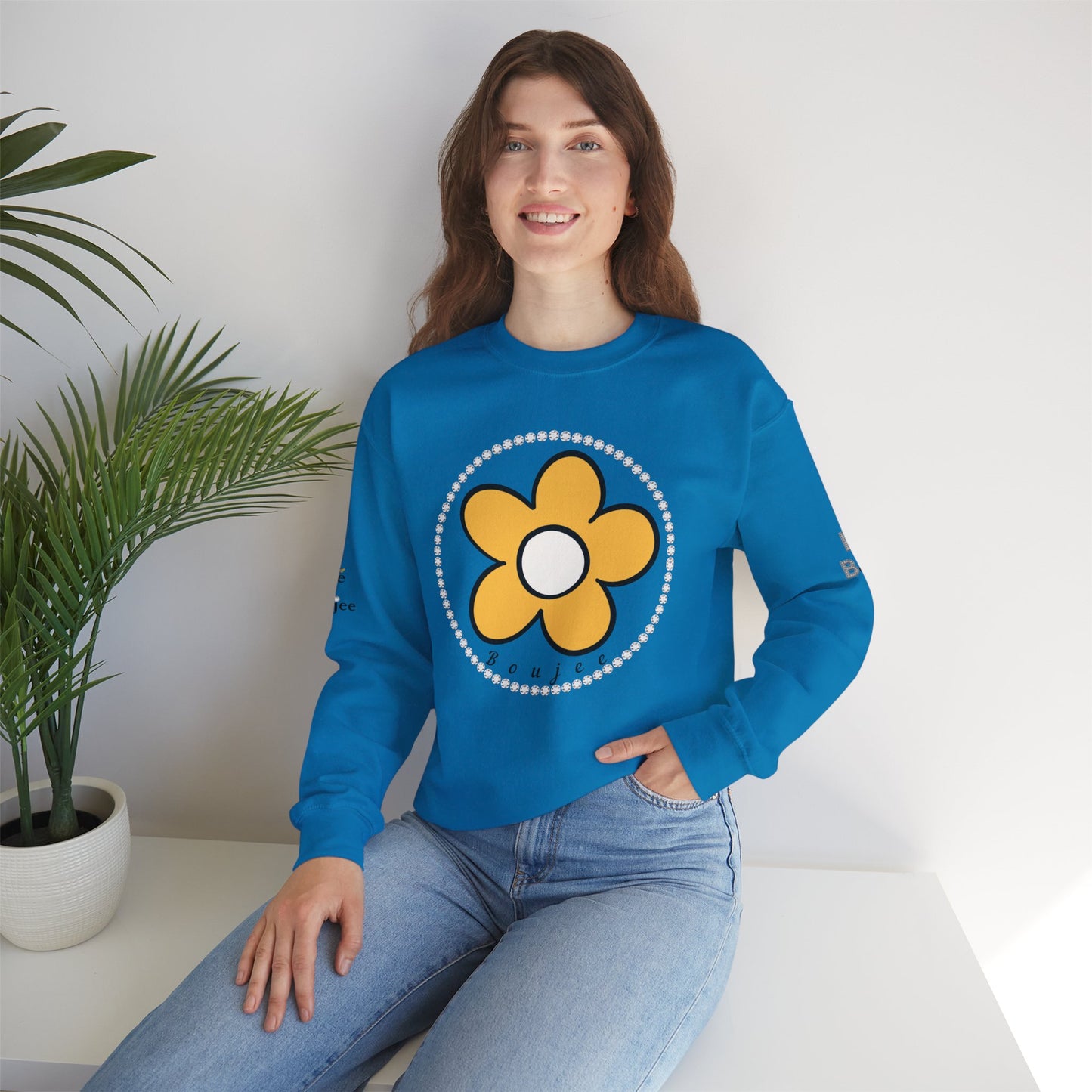 Boujee Flower Yellow White - Heavy Blend™ Light Colors Crewneck Sweatshirt