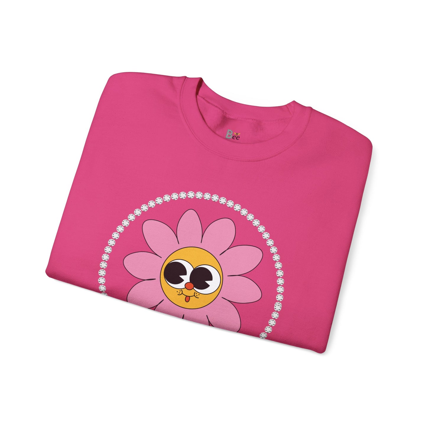 Boujee Flower Smiley Face Pink Gold Wide-Eyed - Heavy Blend™ Light Colors Crewneck Sweatshirt