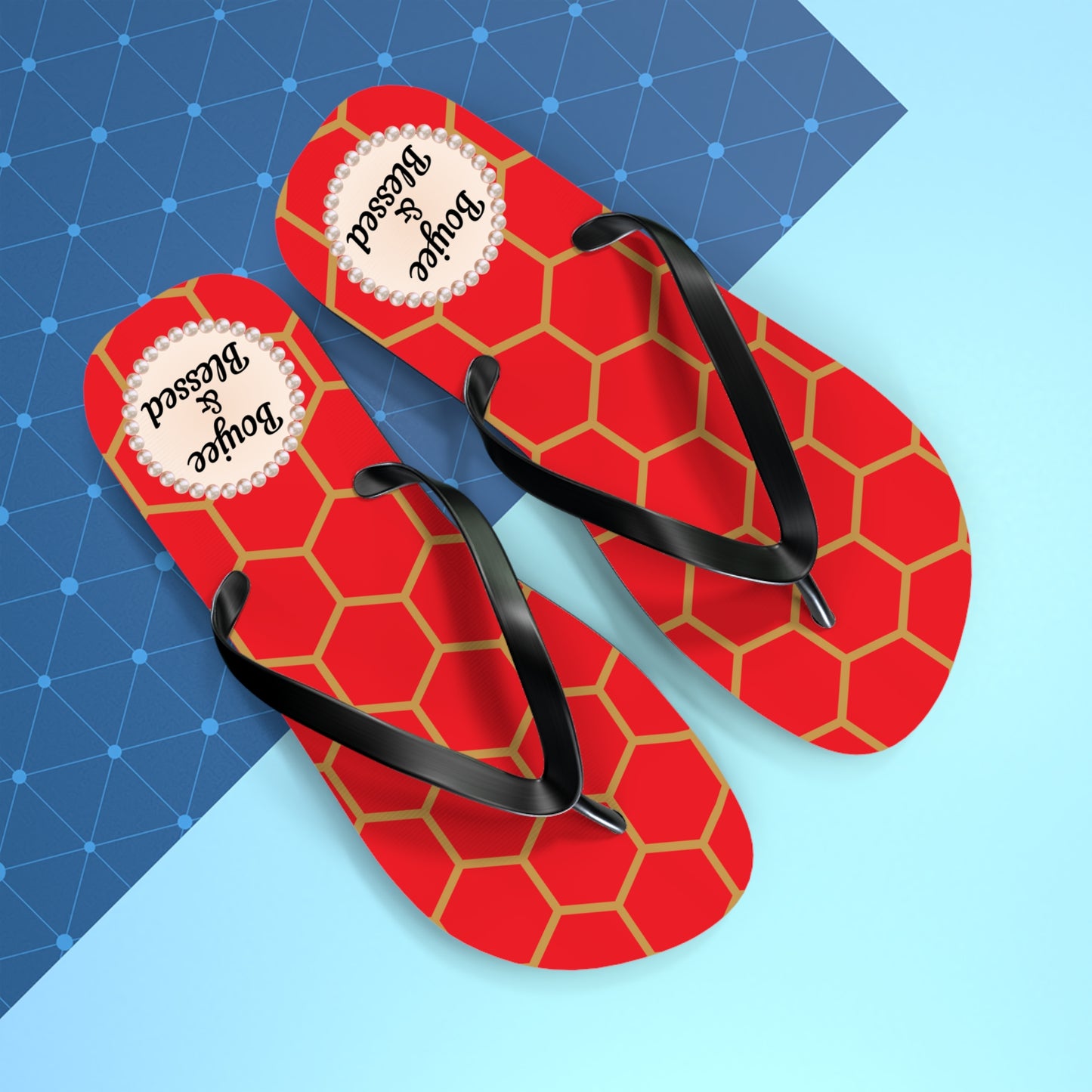Boujee & Blessed Flip Flops - RED Golden Honeycomb - EXTRA LARGE