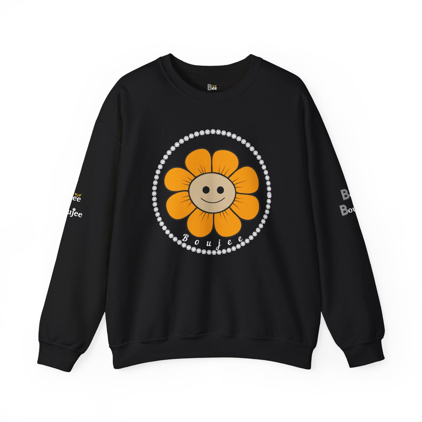 Boujee Flower Smiley Face Gold Tan - Heavy Blend™ Dark Colors Crewneck Sweatshirt