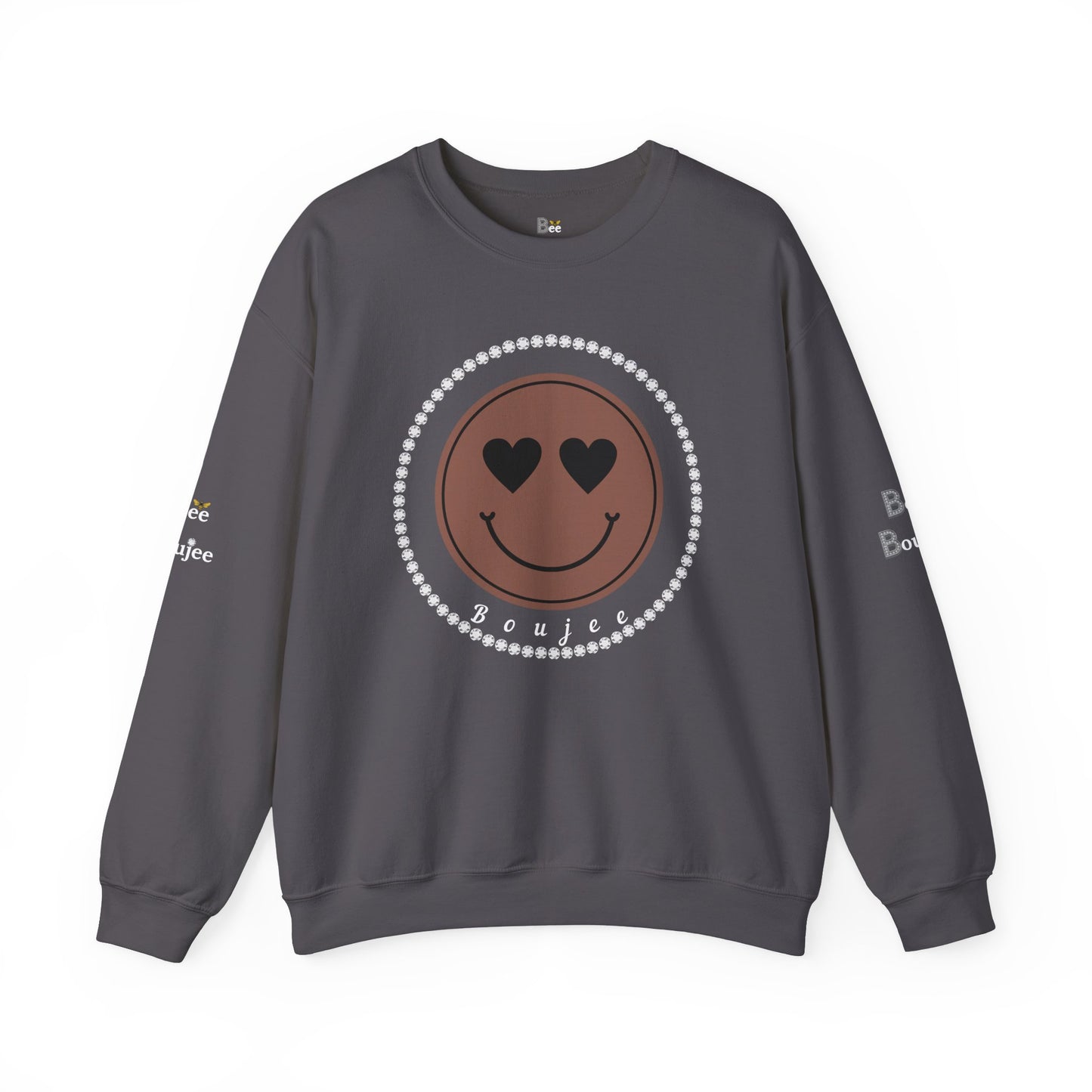 Boujee Smiley Face Brown Heart Eyes - Heavy Blend™ Dark Colors Crewneck Sweatshirt