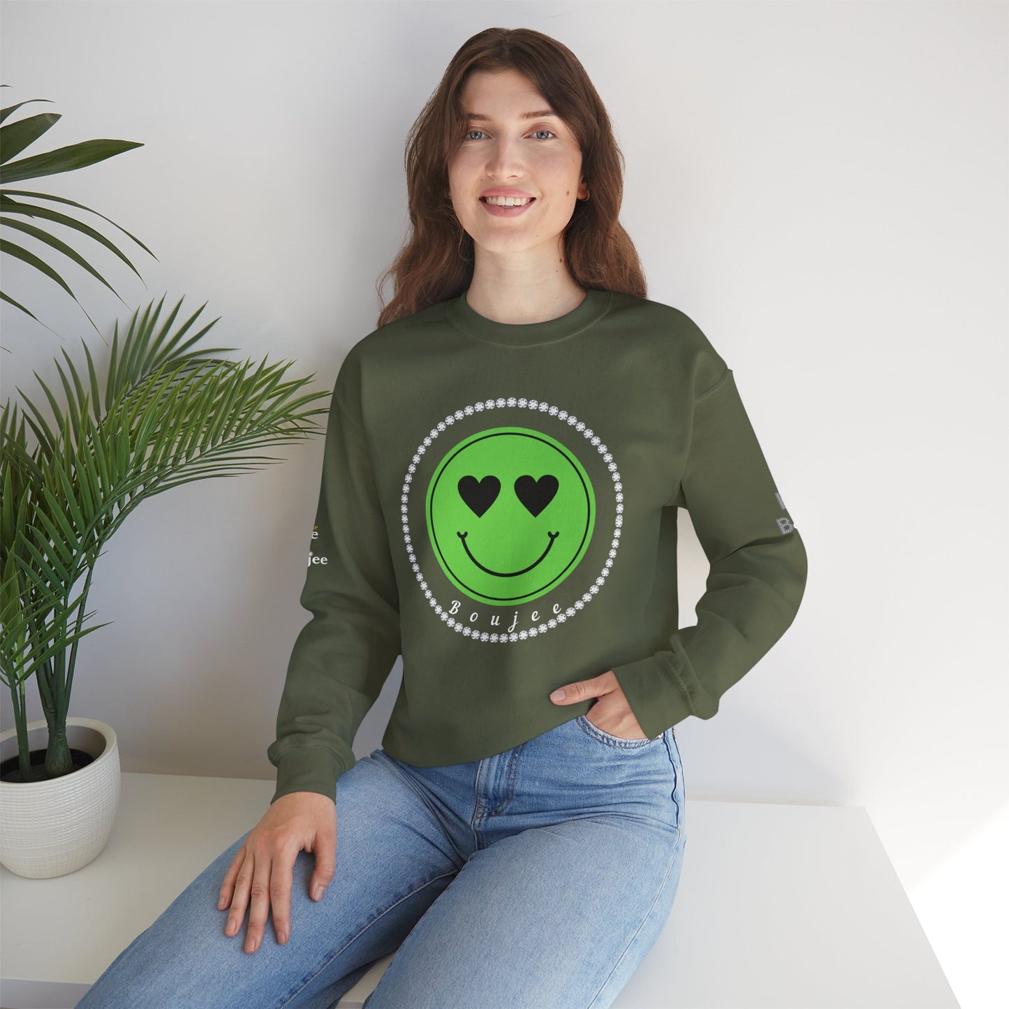 Boujee Smiley Face Green Heart Eyes - Heavy Blend™ Dark Colors Crewneck Sweatshirt