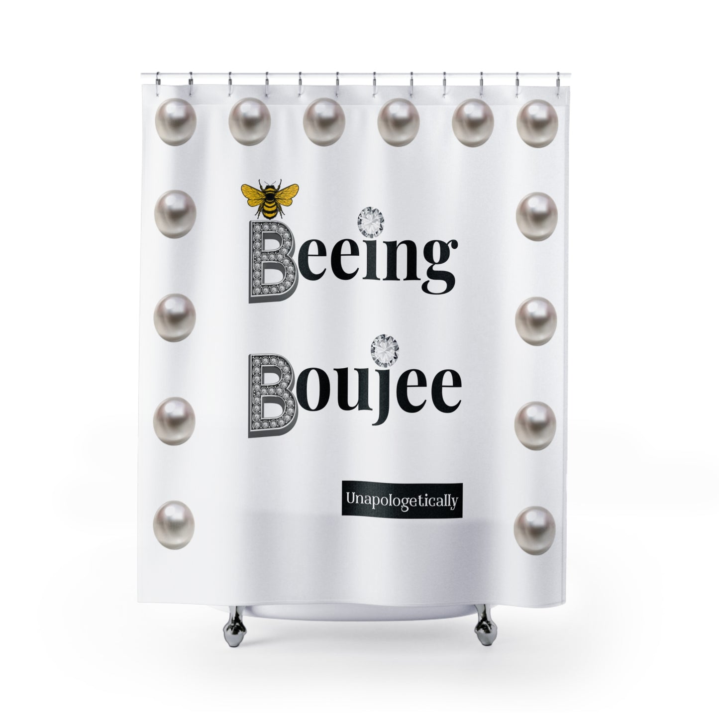 Beeing Boujee - Shower Curtain WHITE with PEARLS