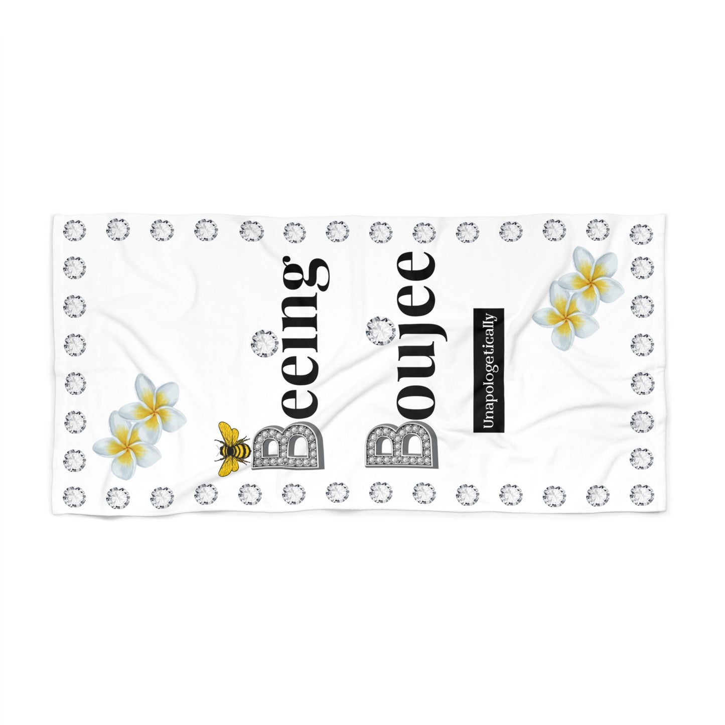 Beeing Boujee Diamonds - Beach Towel WHITE Tropical Flowers