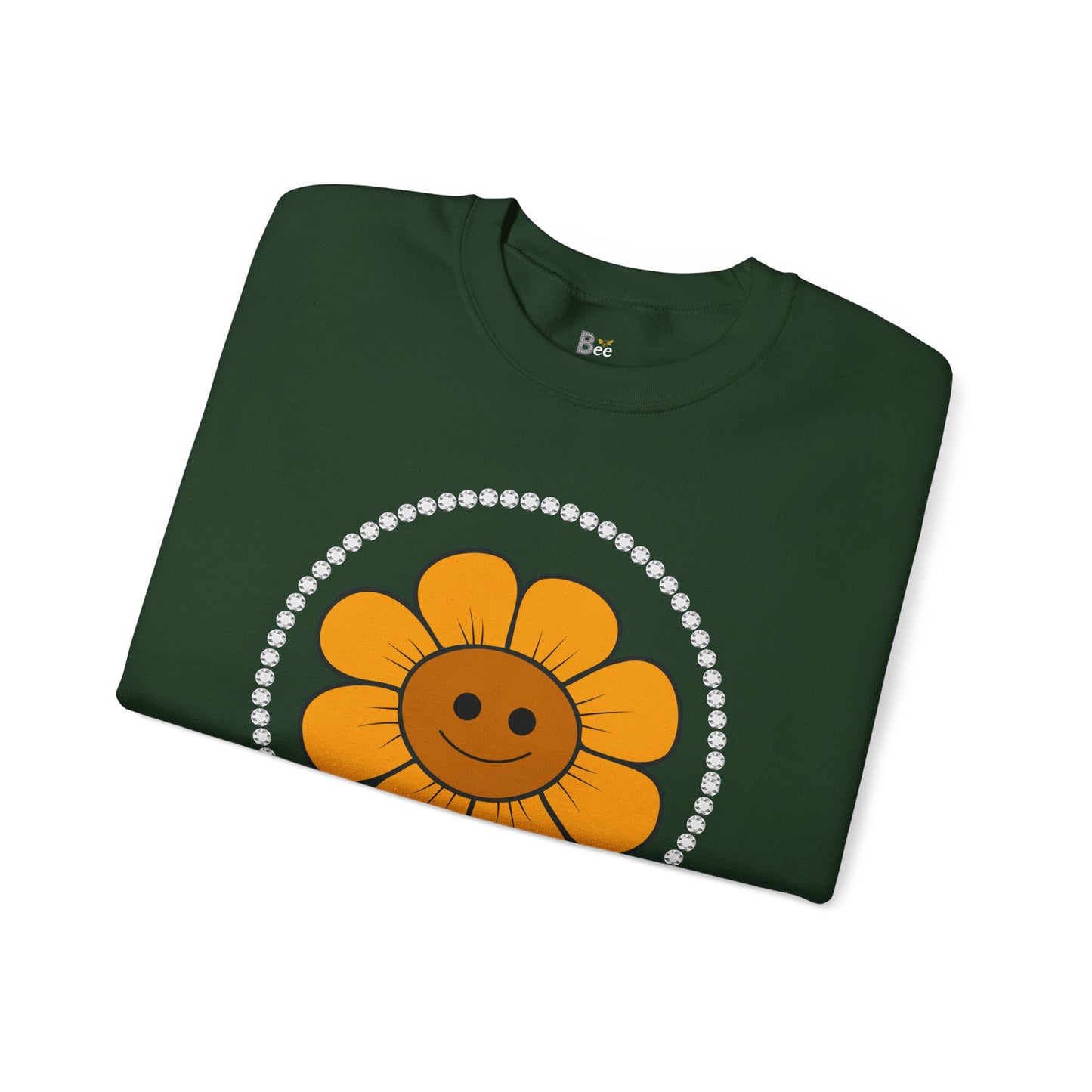 Boujee Flower Smiley Face Gold Light Brown - Heavy Blend™ Dark Colors Crewneck Sweatshirt