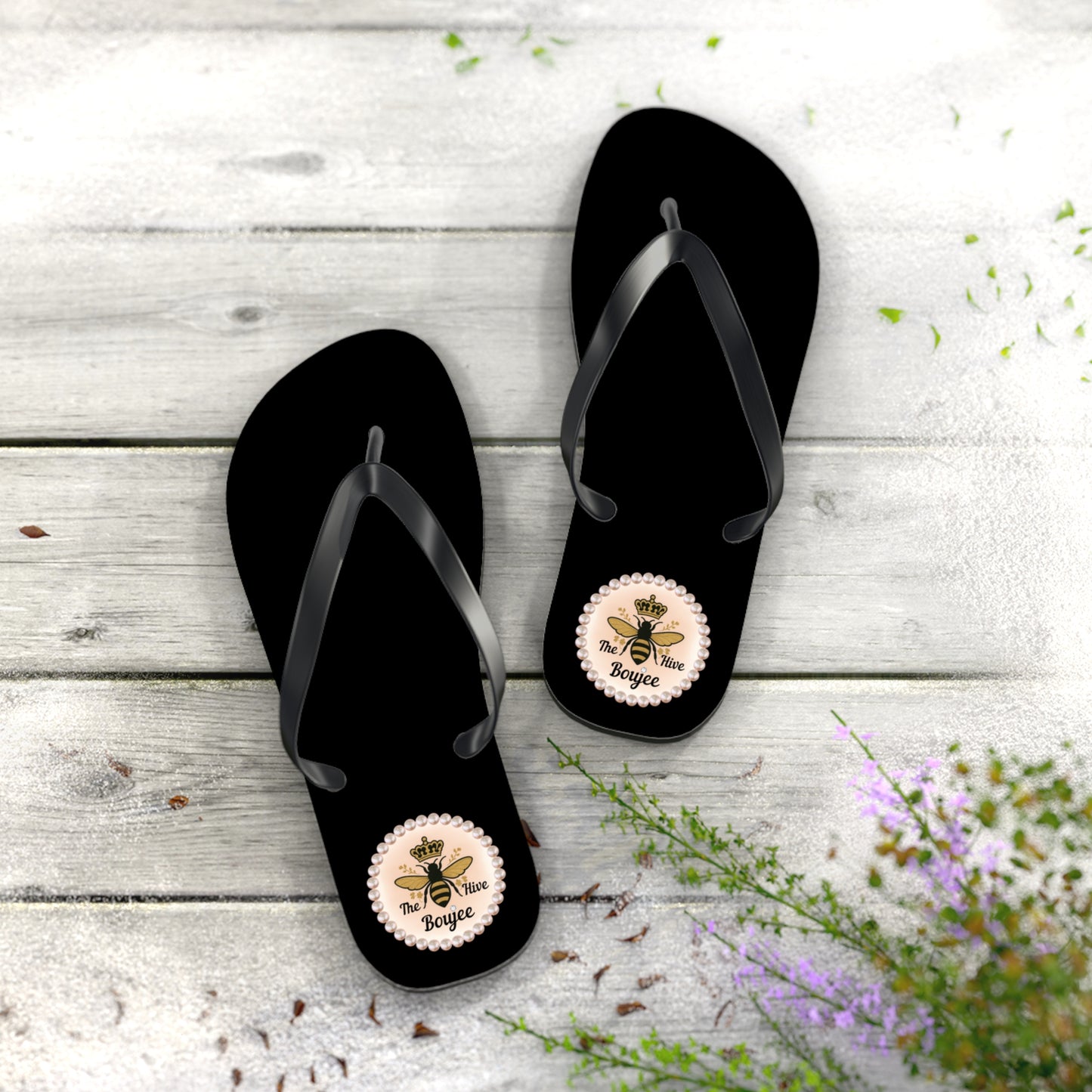 The Boujee Hive BLACK Flip Flops - EXTRA LARGE