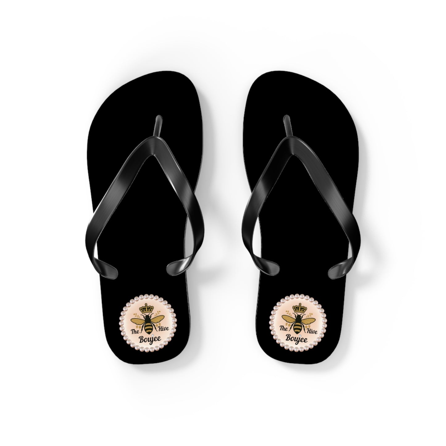 The Boujee Hive Crowned-Bee BLACK Flip-Flops - SMALL