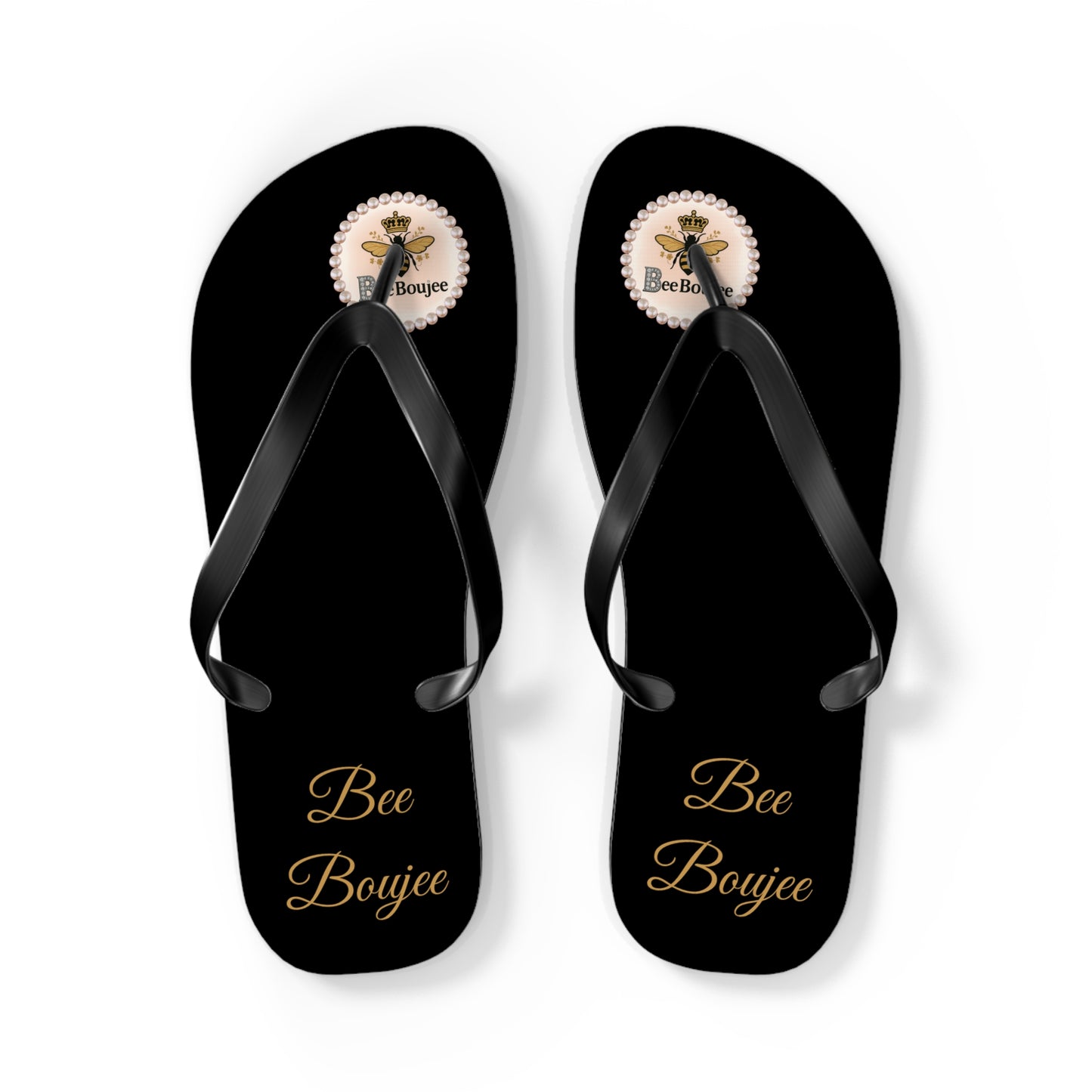 Bee Boujee Crowned-Bee Flip-Flops (Black & Gold)