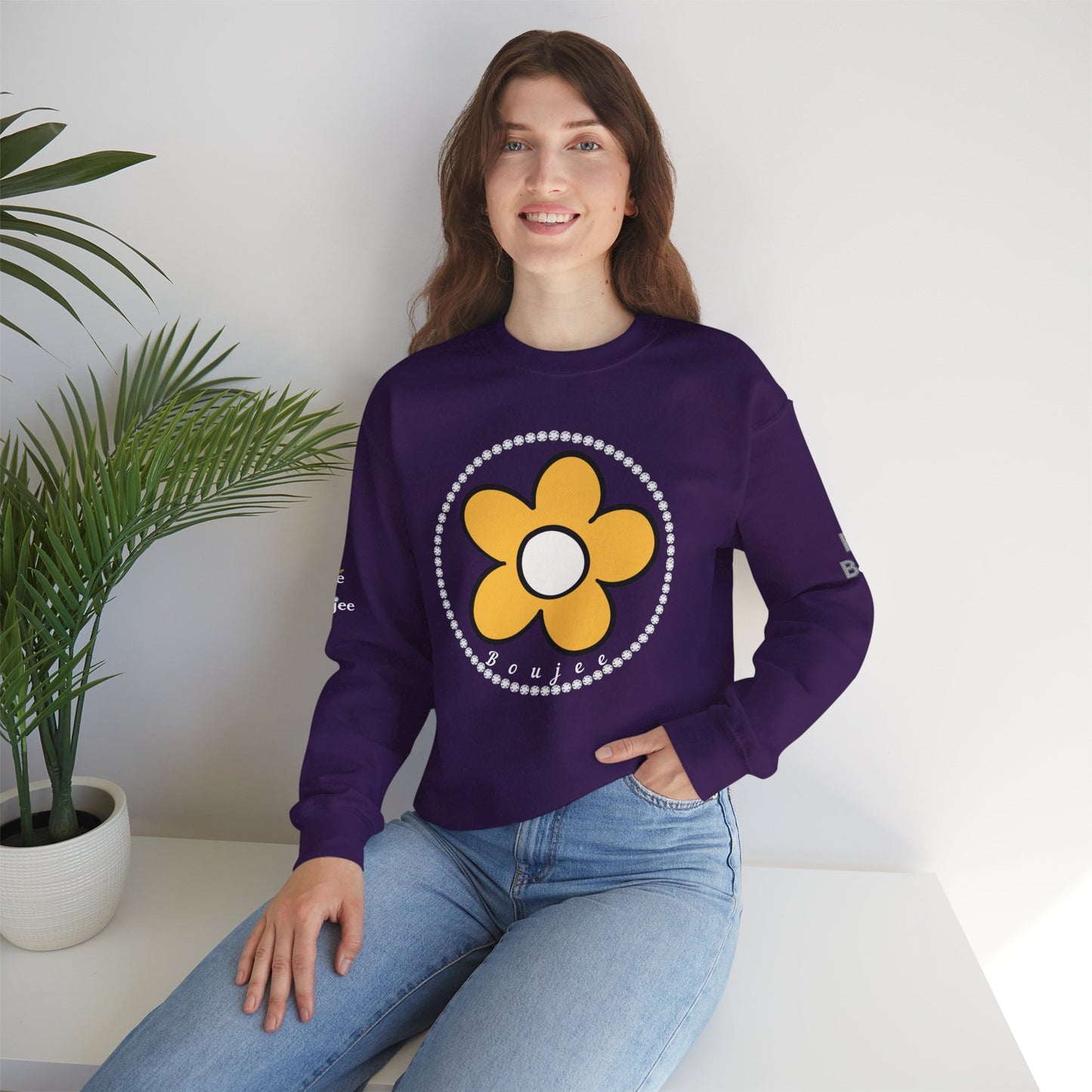 Boujee Flower Yellow White - Heavy Blend™ Dark Colors Crewneck Sweatshirt
