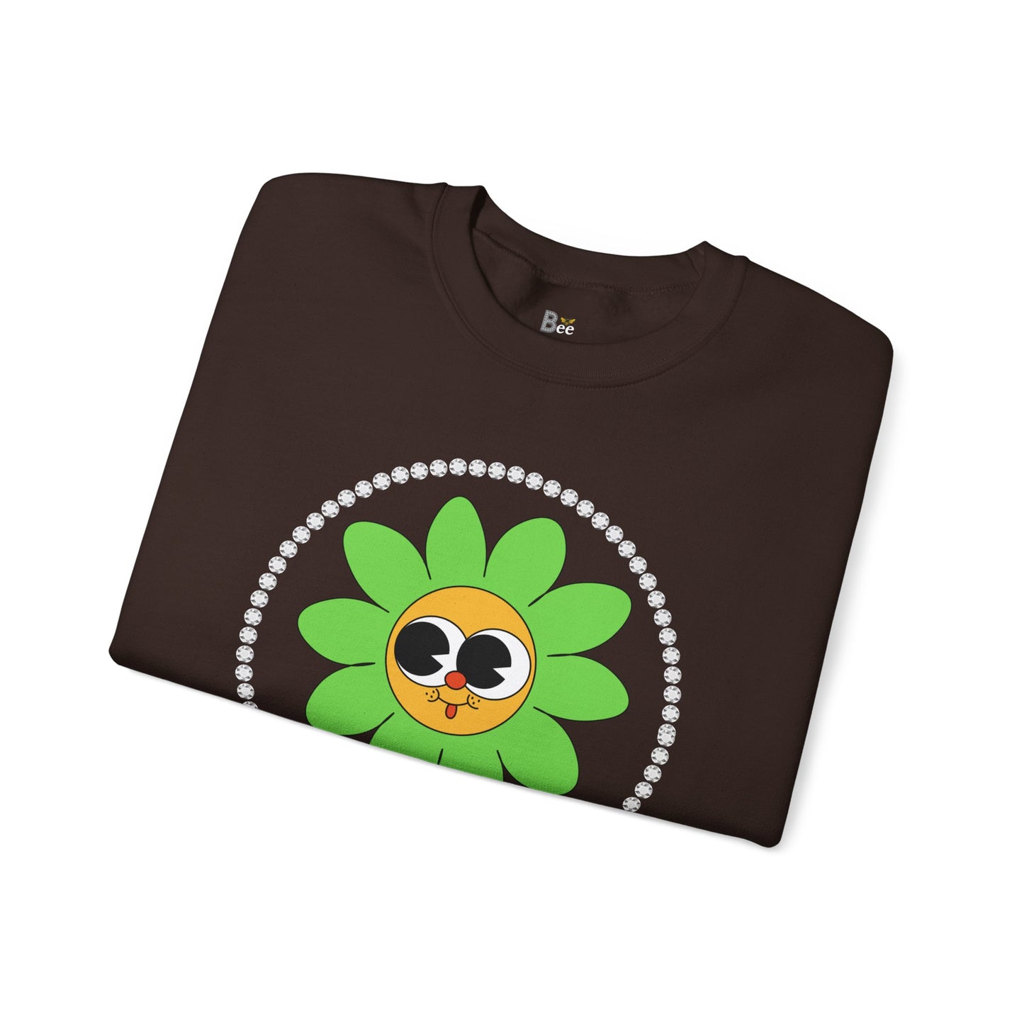 Boujee Flower Smiley Face Green Gold Wide-Eyed - Heavy Blend™ Dark Colors Crewneck Sweatshirt