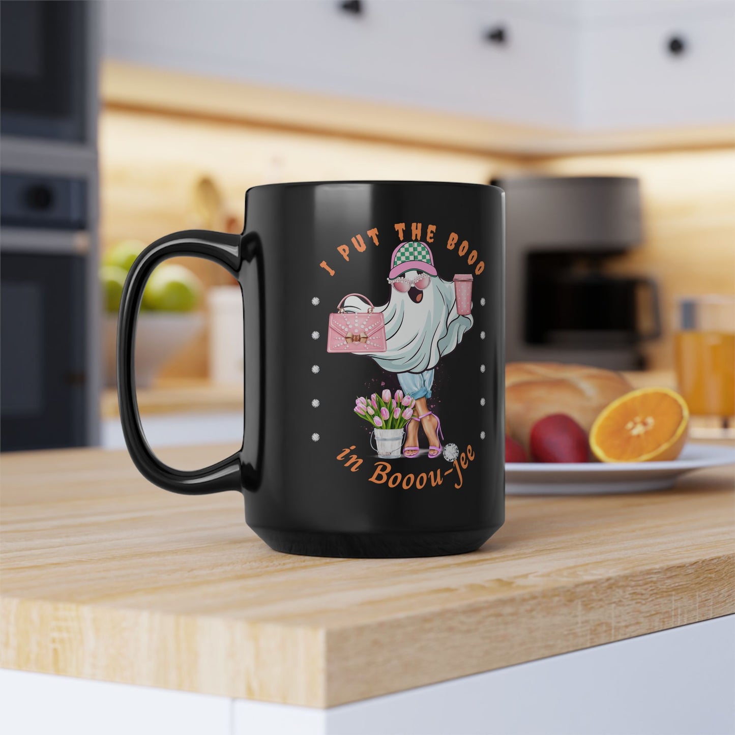 Halloween Booo in Booujee BLACK Mug 15oz FAIR SKIN TONE