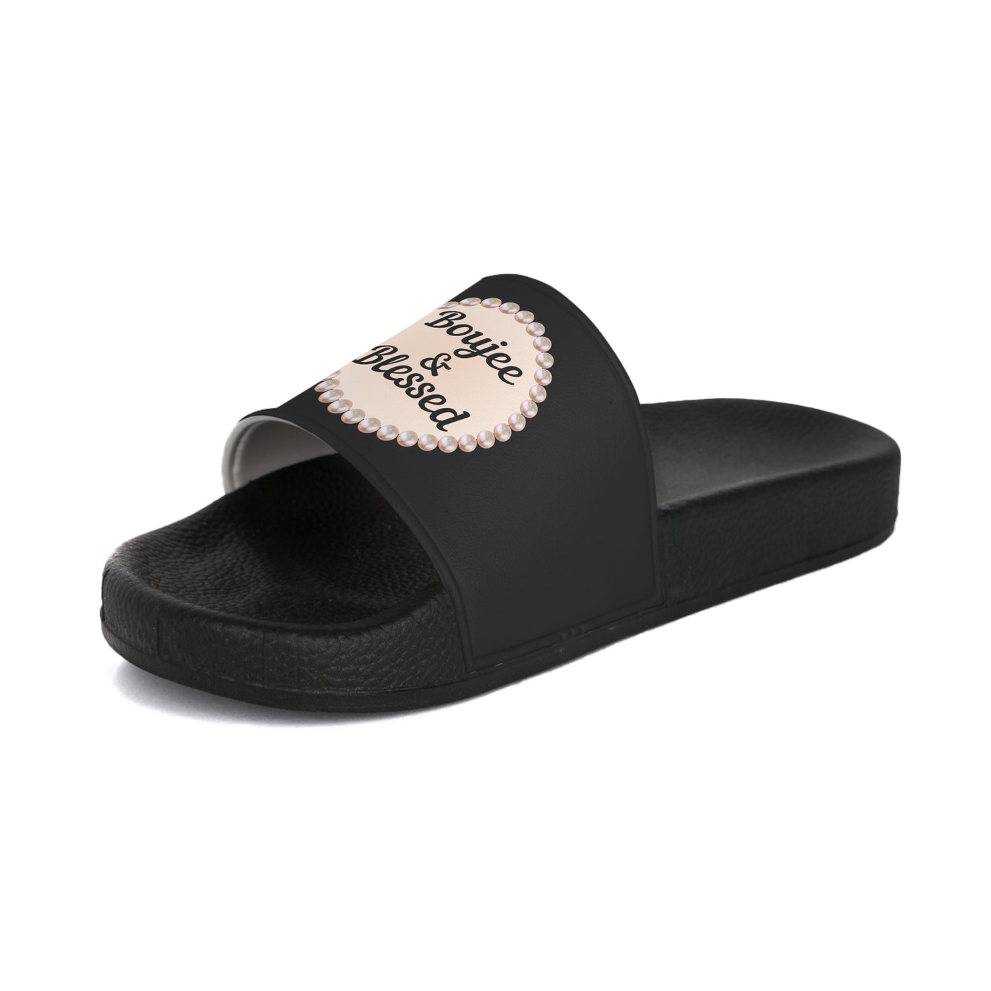Boujee & Blessed Pearl-Emblem Women’s Slides Sandals