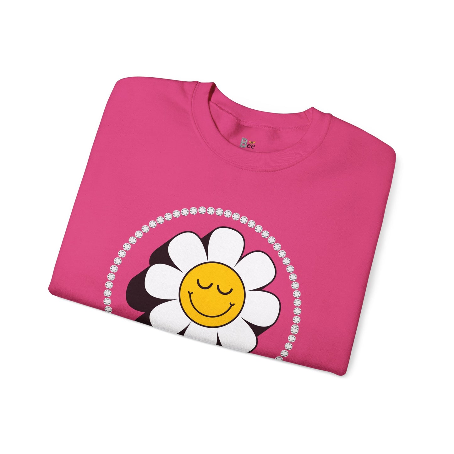 Boujee Flower Smiley Face Closed Eyes White Gold - Heavy Blend™ Light Colors Crewneck Sweatshirt