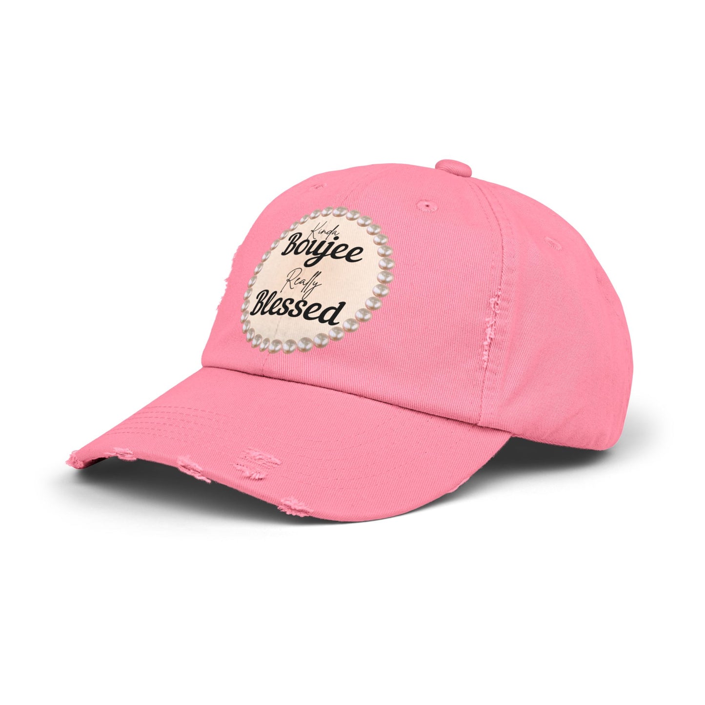 Kinda Boujee Really Blessed Distressed Pearl-Emblem Cap