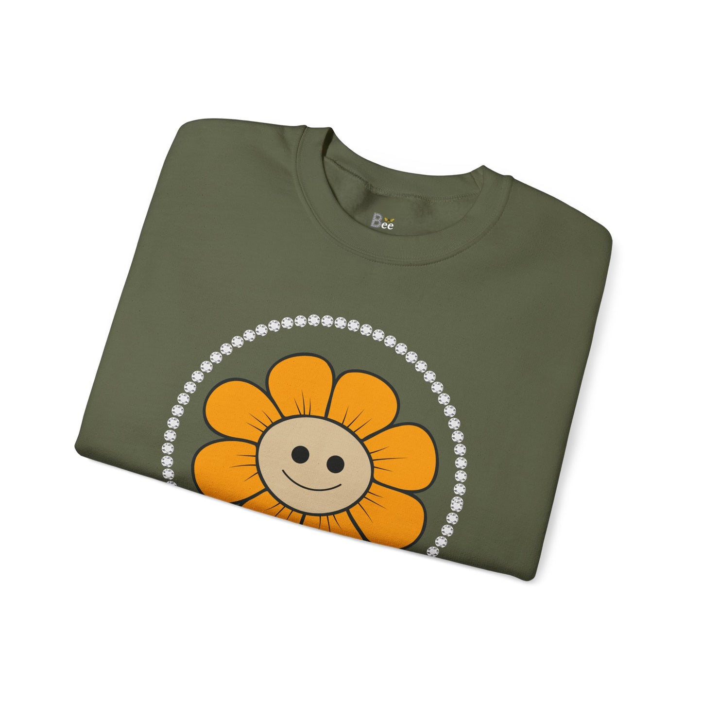 Boujee Flower Smiley Face Gold Tan - Heavy Blend™ Dark Colors Crewneck Sweatshirt