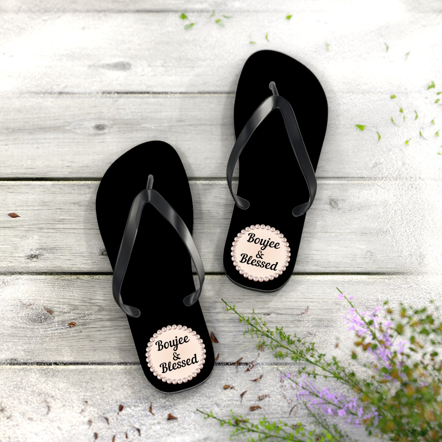 Boujee & Blessed BLACK Flip Flops - LARGE