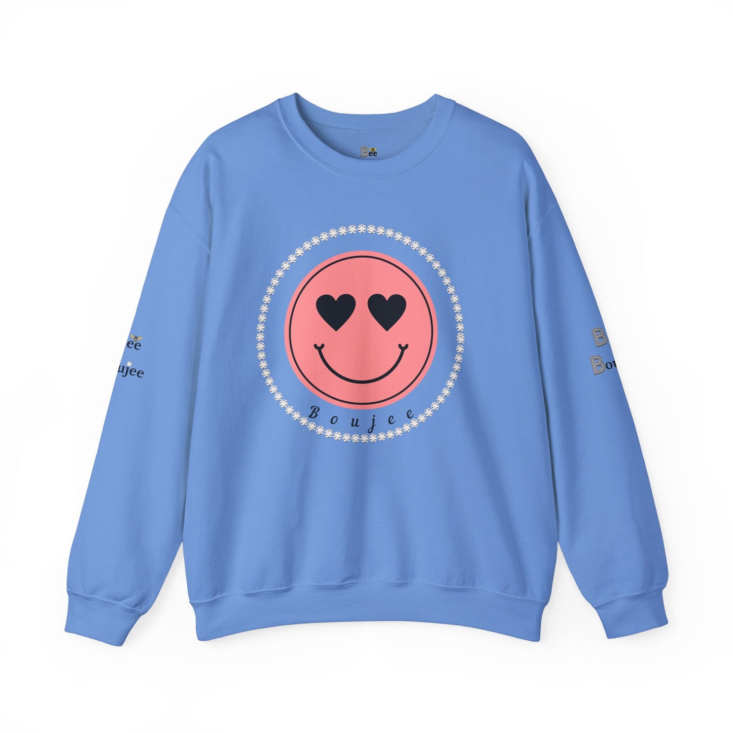 Boujee Smiley Face Pink Heart Eyes - Heavy Blend™ Light Colors Crewneck Sweatshirt