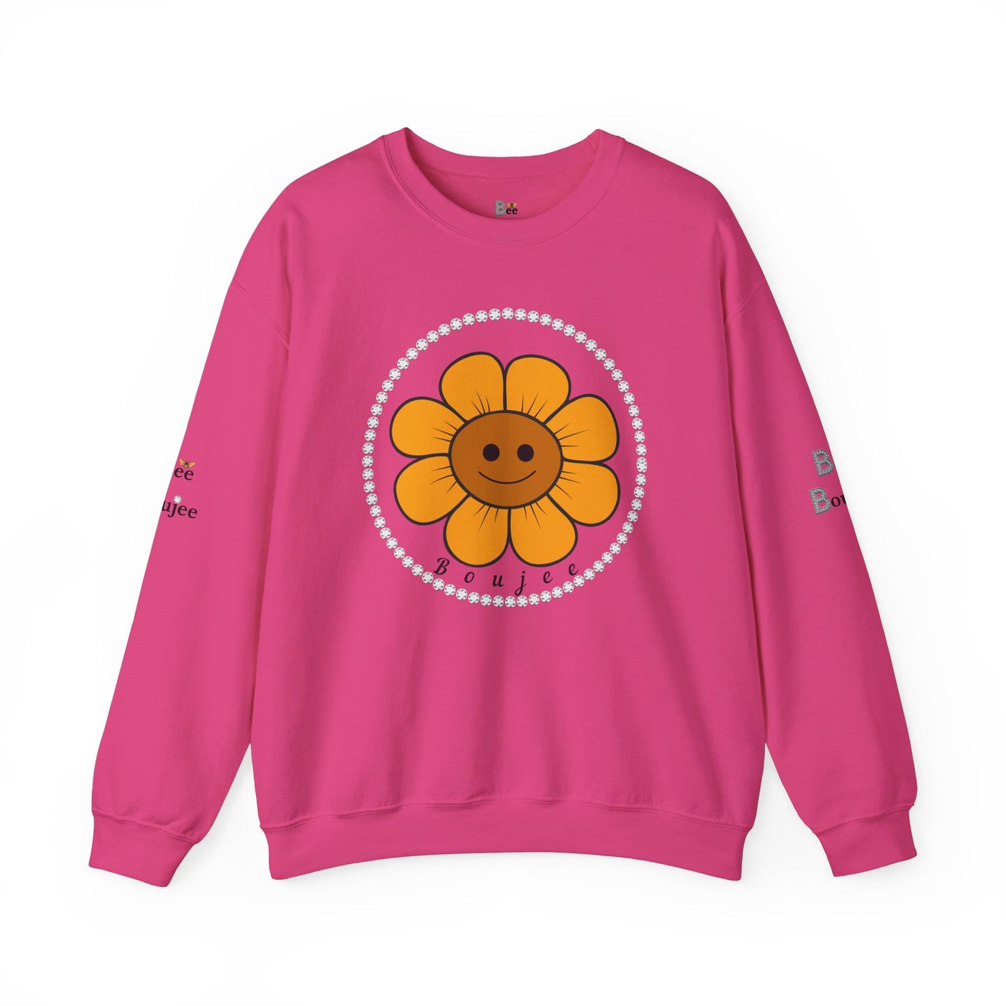 Boujee Flower Smiley Face Gold Light Brown - Heavy Blend™ Light Colors Crewneck Sweatshirt