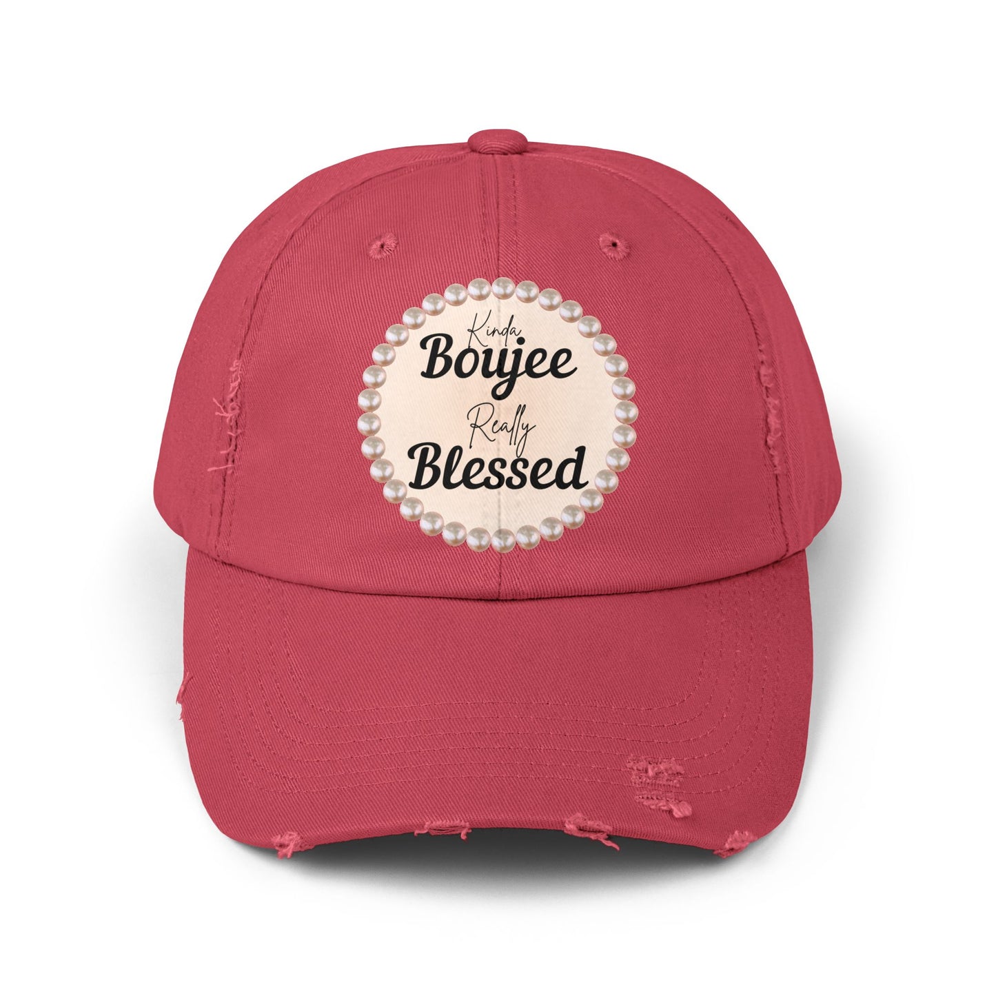 Kinda Boujee Really Blessed Distressed Pearl-Emblem Cap