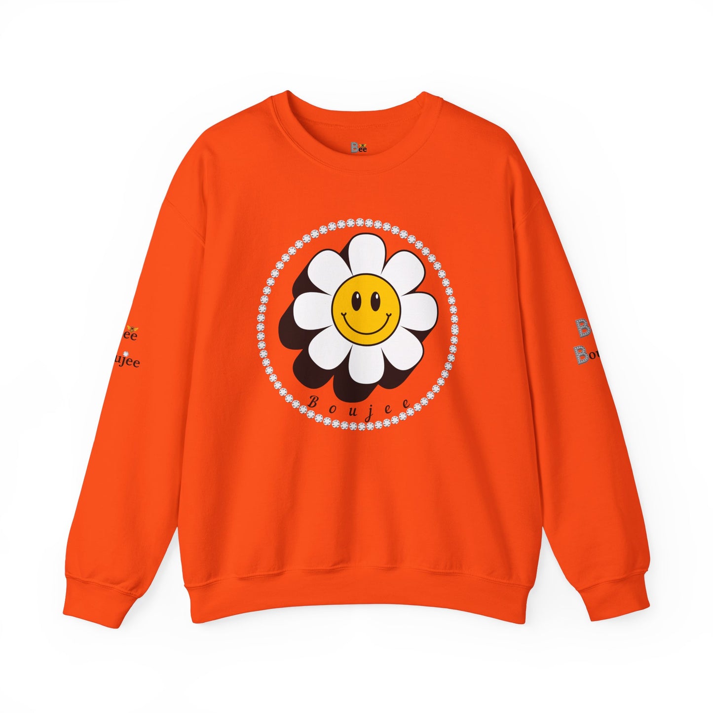 Boujee Flower Smiley Face White Gold - Heavy Blend™ Light Colors Crewneck Sweatshirt