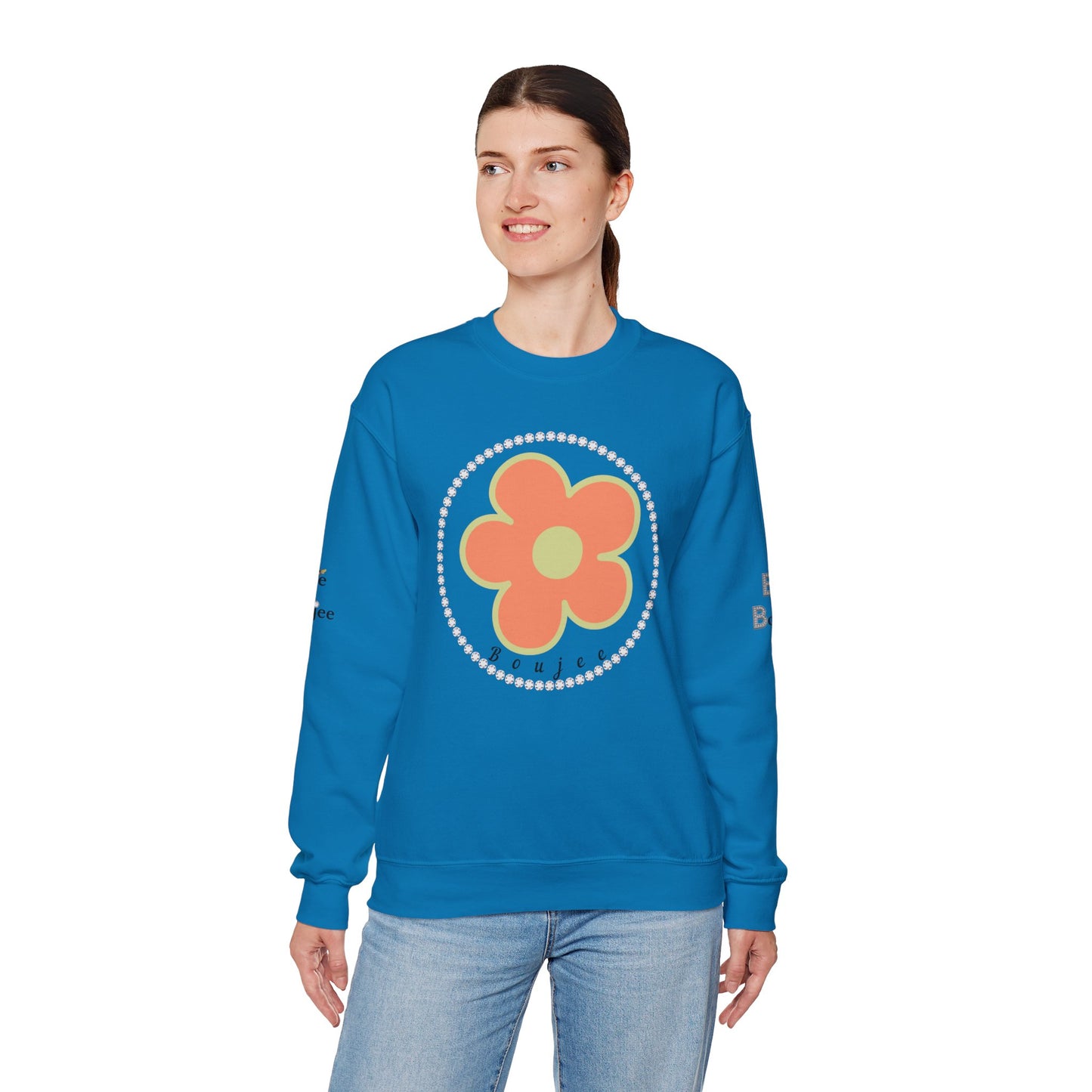 Boujee Flower Orange Green - Heavy Blend™ Light Colors Crewneck Sweatshirt