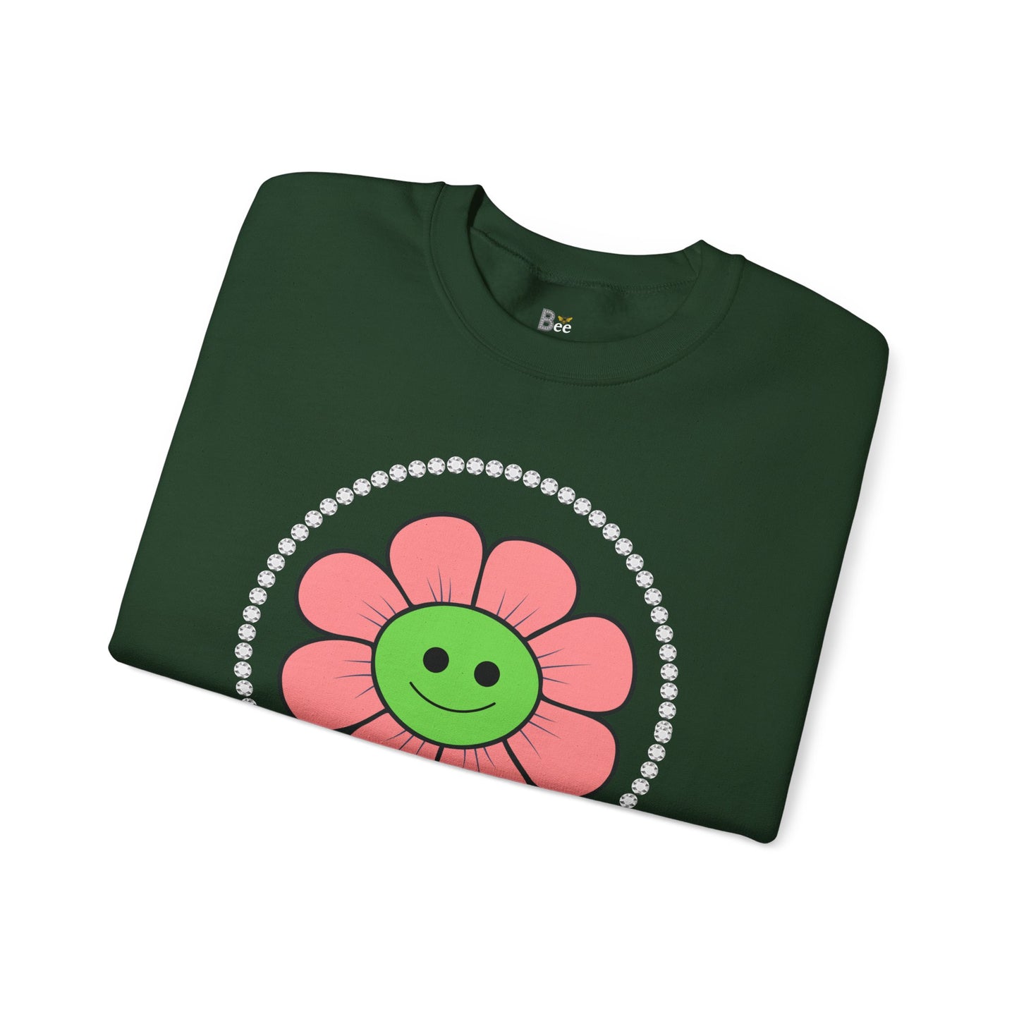 Boujee Flower Smiley Face Pink Green - Heavy Blend™ Dark Colors Crewneck Sweatshirt
