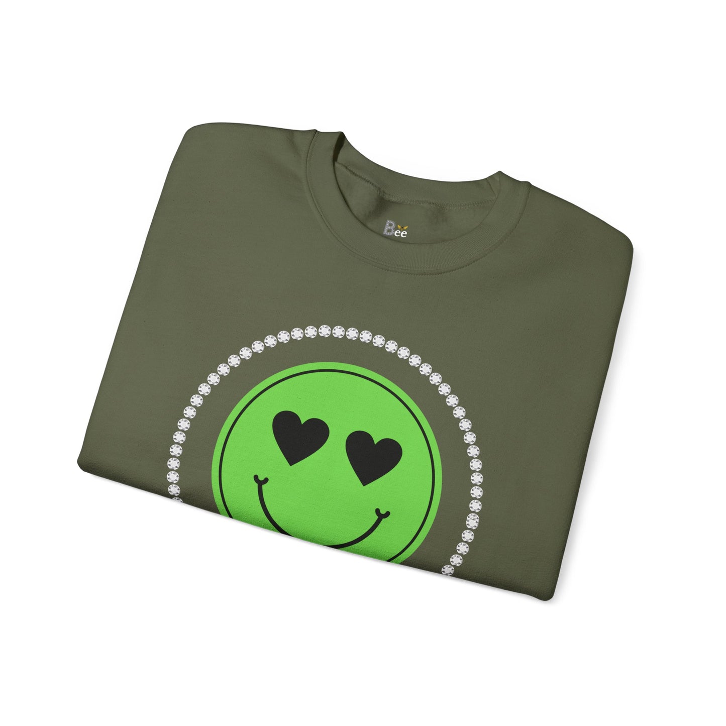 Boujee Smiley Face Green Heart Eyes - Heavy Blend™ Dark Colors Crewneck Sweatshirt