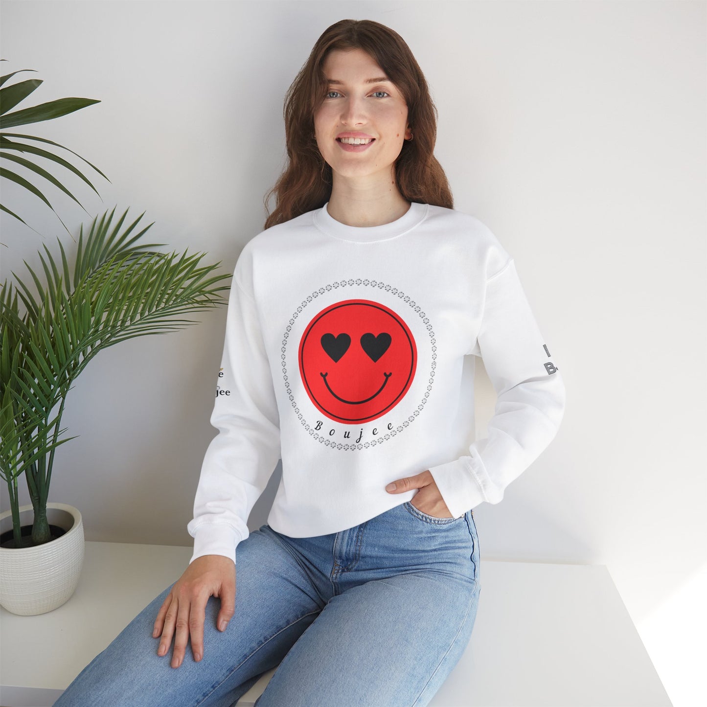 Boujee Smiley Face Heart Eyes Red - Heavy Blend™ Light Colors Crewneck Sweatshirt
