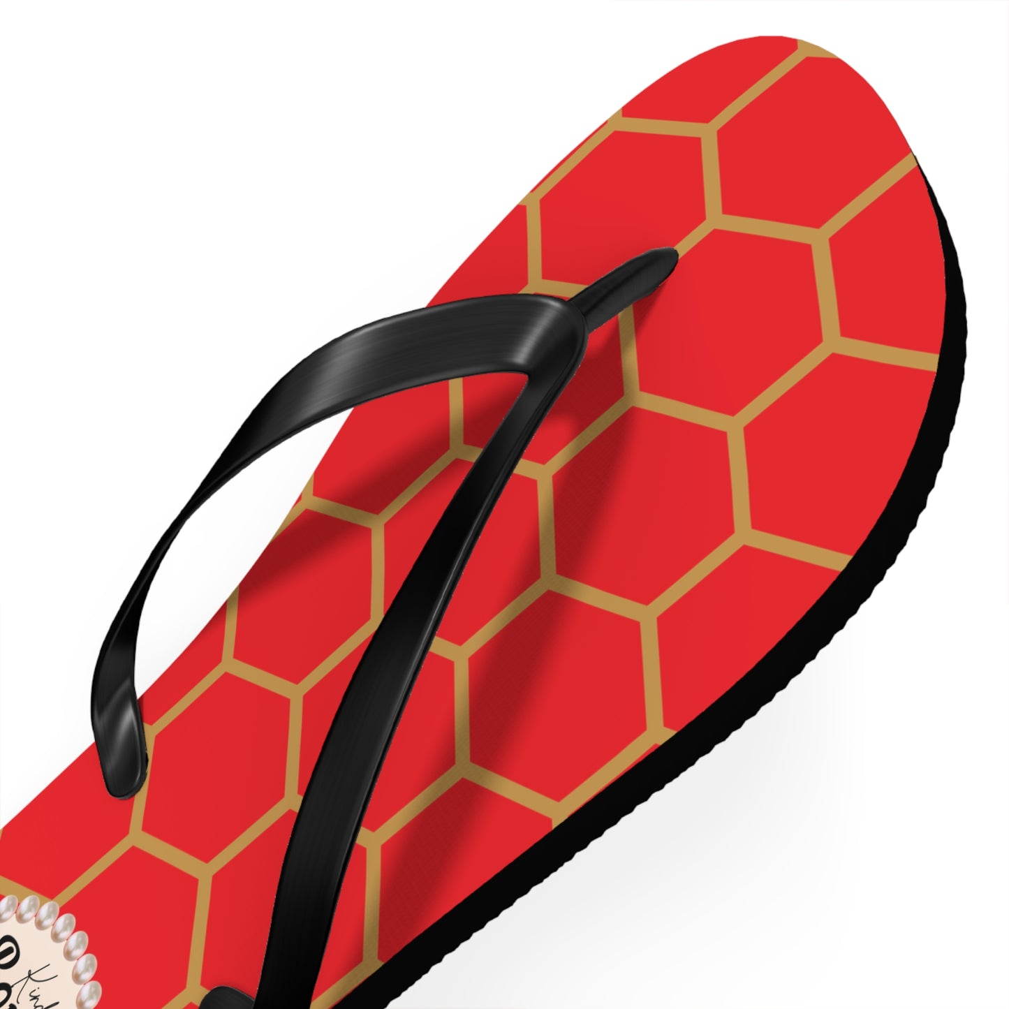 Kind Boujee Really Blessed Flip Flops - RED Golden Honeycomb - EXTRA LARGE