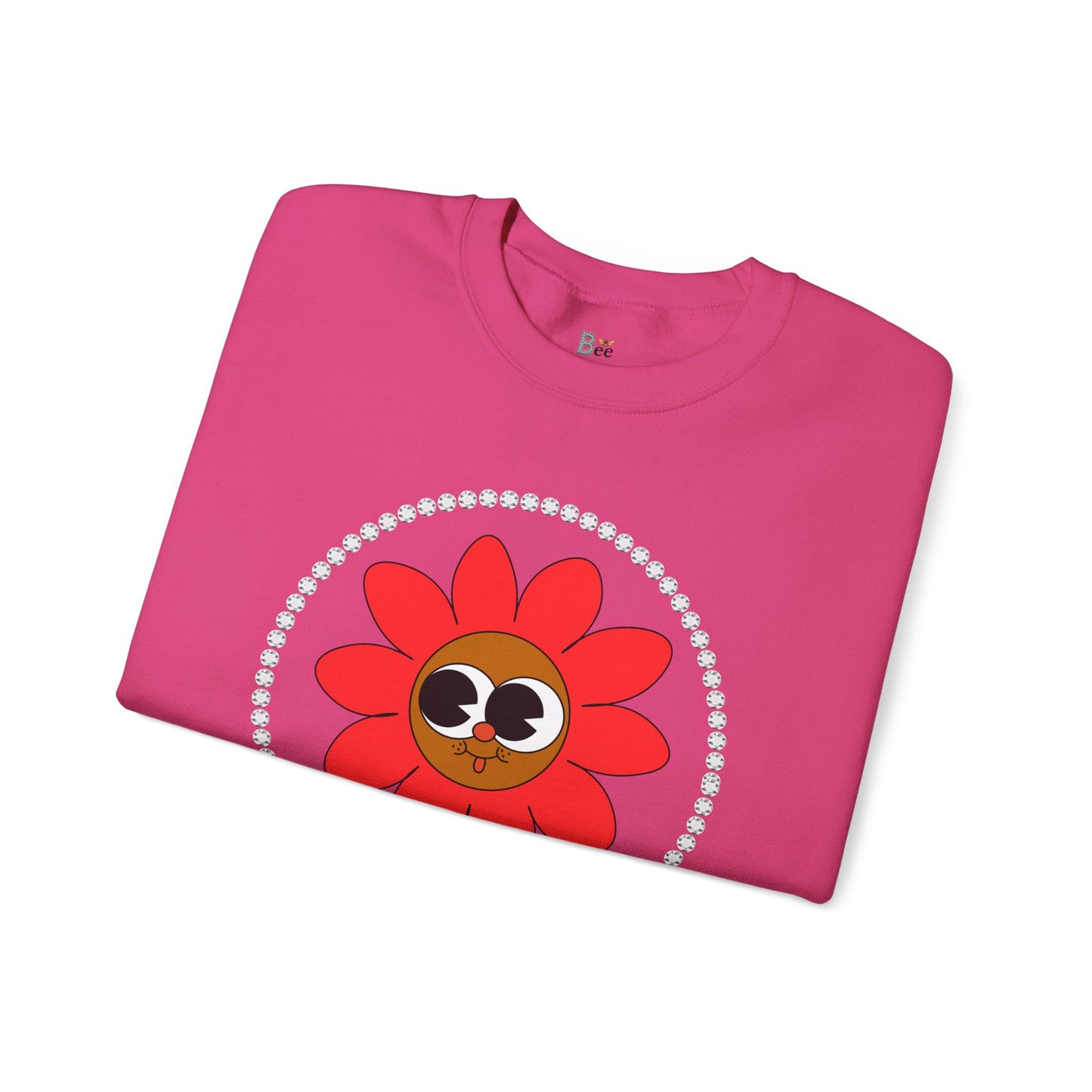 Boujee Flower Smiley Face Red Brown Wide-Eyed - Heavy Blend™ Light Colors Crewneck Sweatshirt