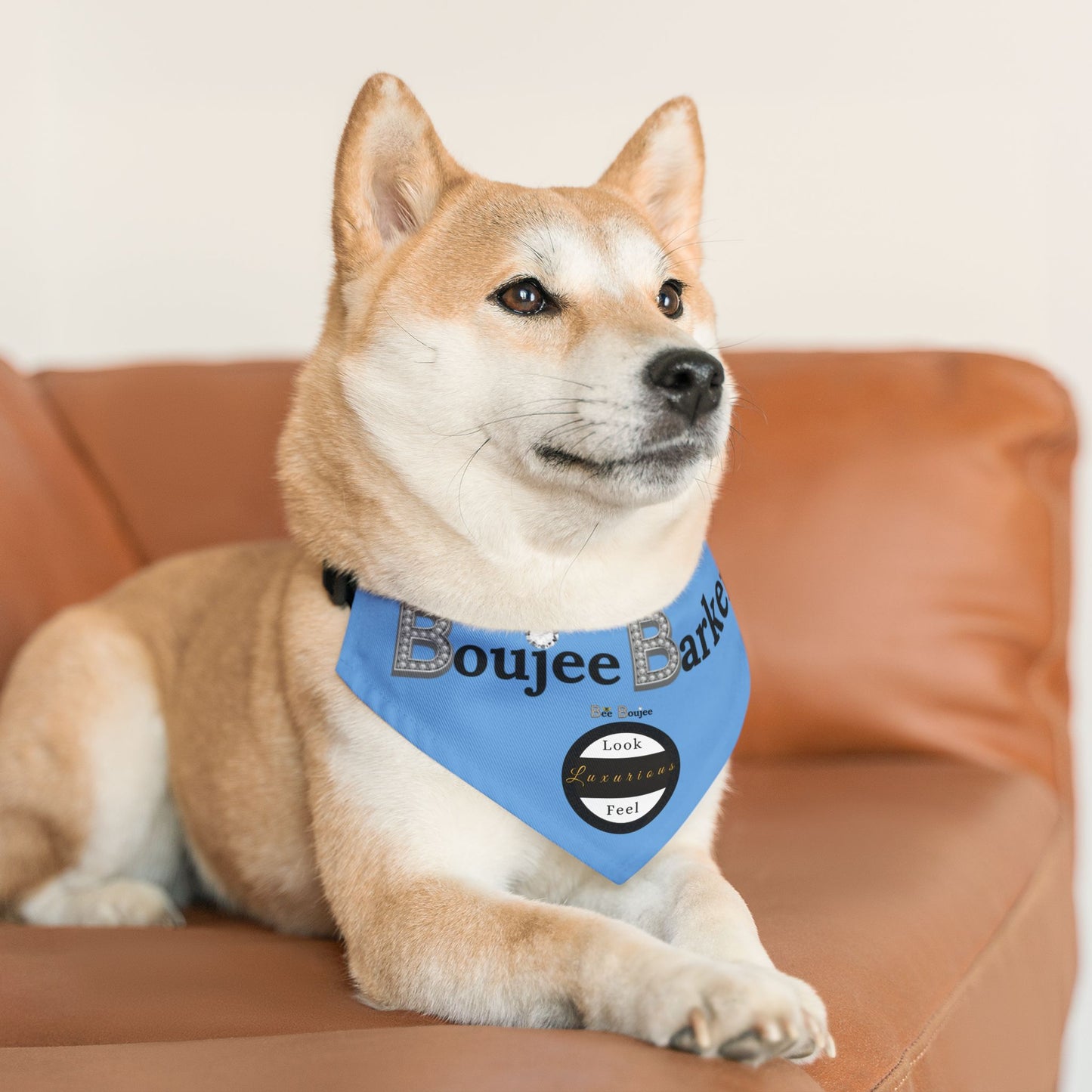 Boujee Barker Bandana BLUE - Pet Collar MEDIUM