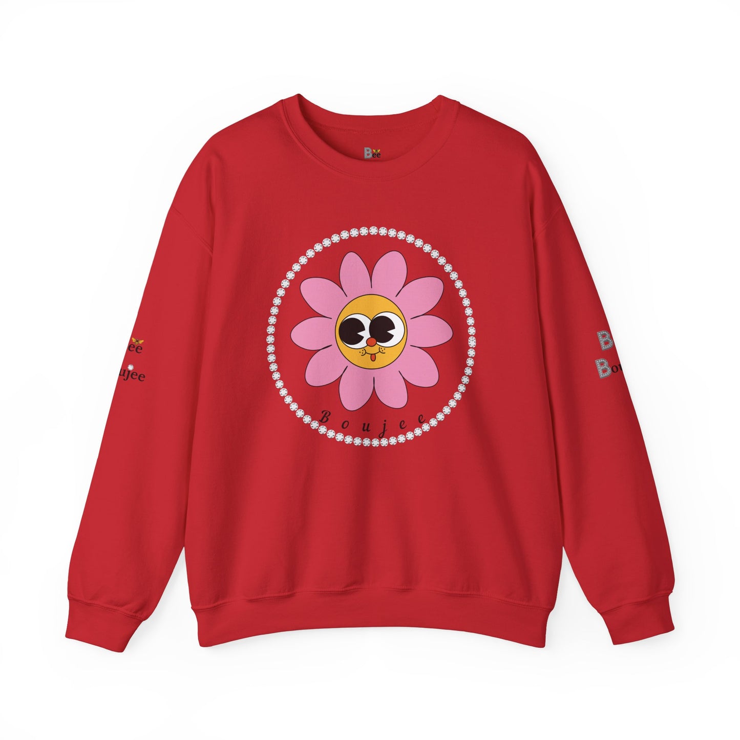 Boujee Flower Smiley Face Pink Gold Wide-Eyed - Heavy Blend™ Light Colors Crewneck Sweatshirt