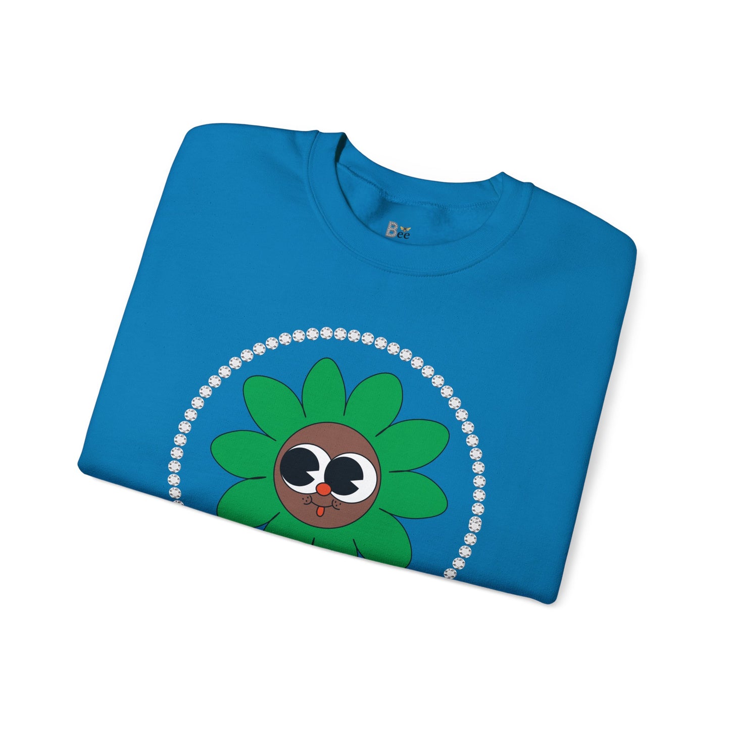 Boujee Flower Smiley Face Green Brown Wide-Eyed - Heavy Blend™ Light Colors Crewneck Sweatshirt