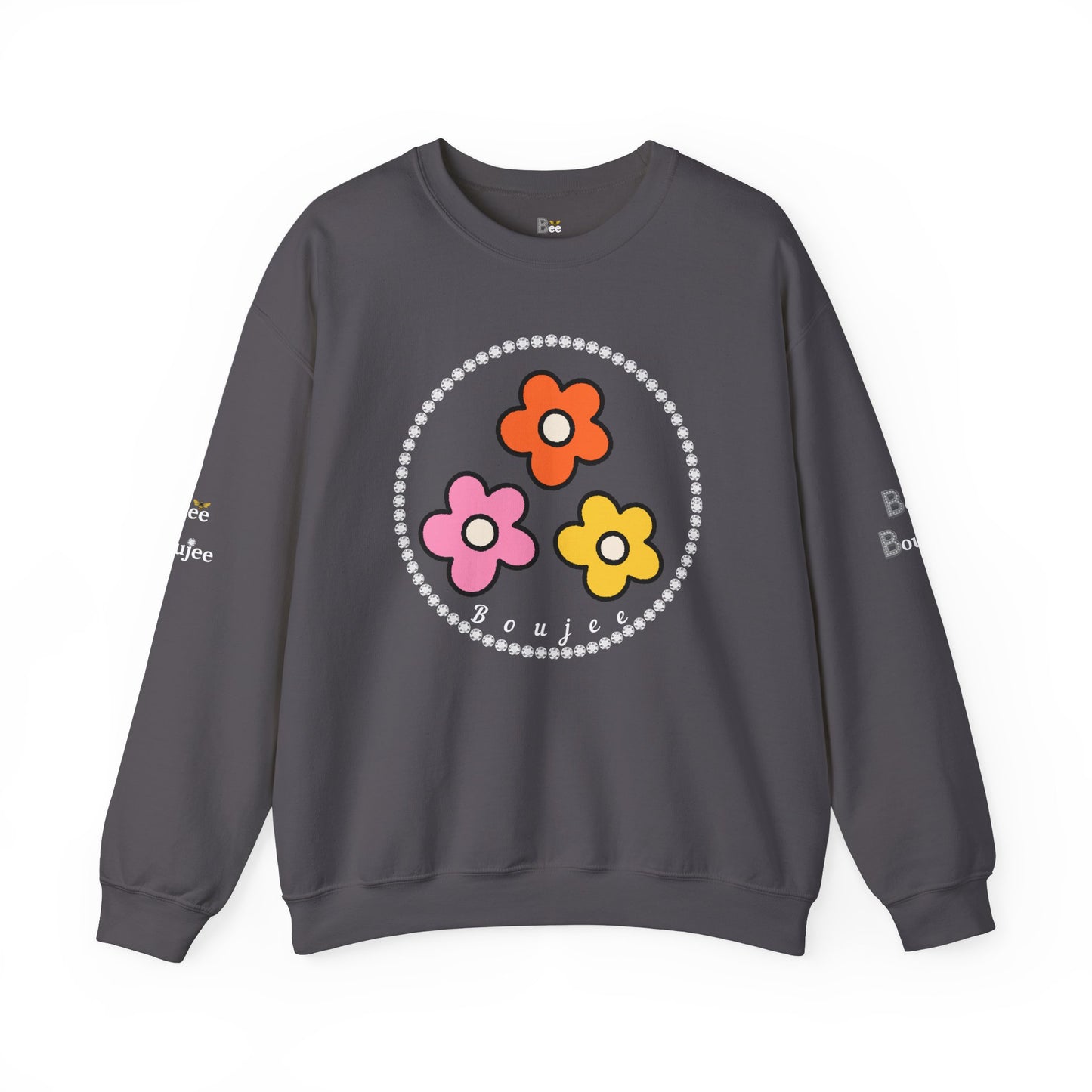 Boujee Mini Flowers Pink Orange Yellow in Diamonds Heavy Blend™ Dark Colors Crewneck Sweatshirt