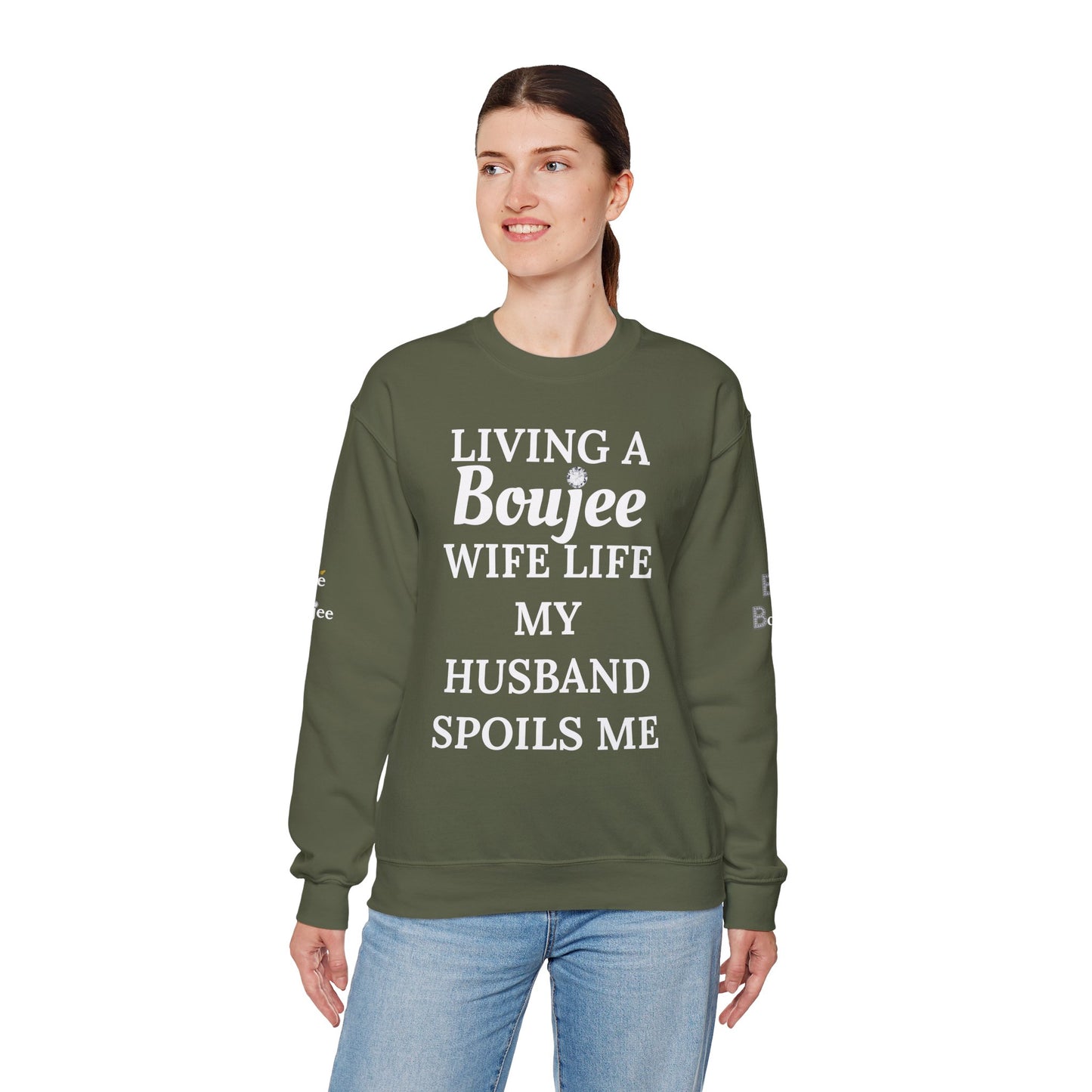 Living a Boujee Wife Life My Husband Spoils Me - Heavy Blend™ Dark Colors Crewneck Sweatshirt