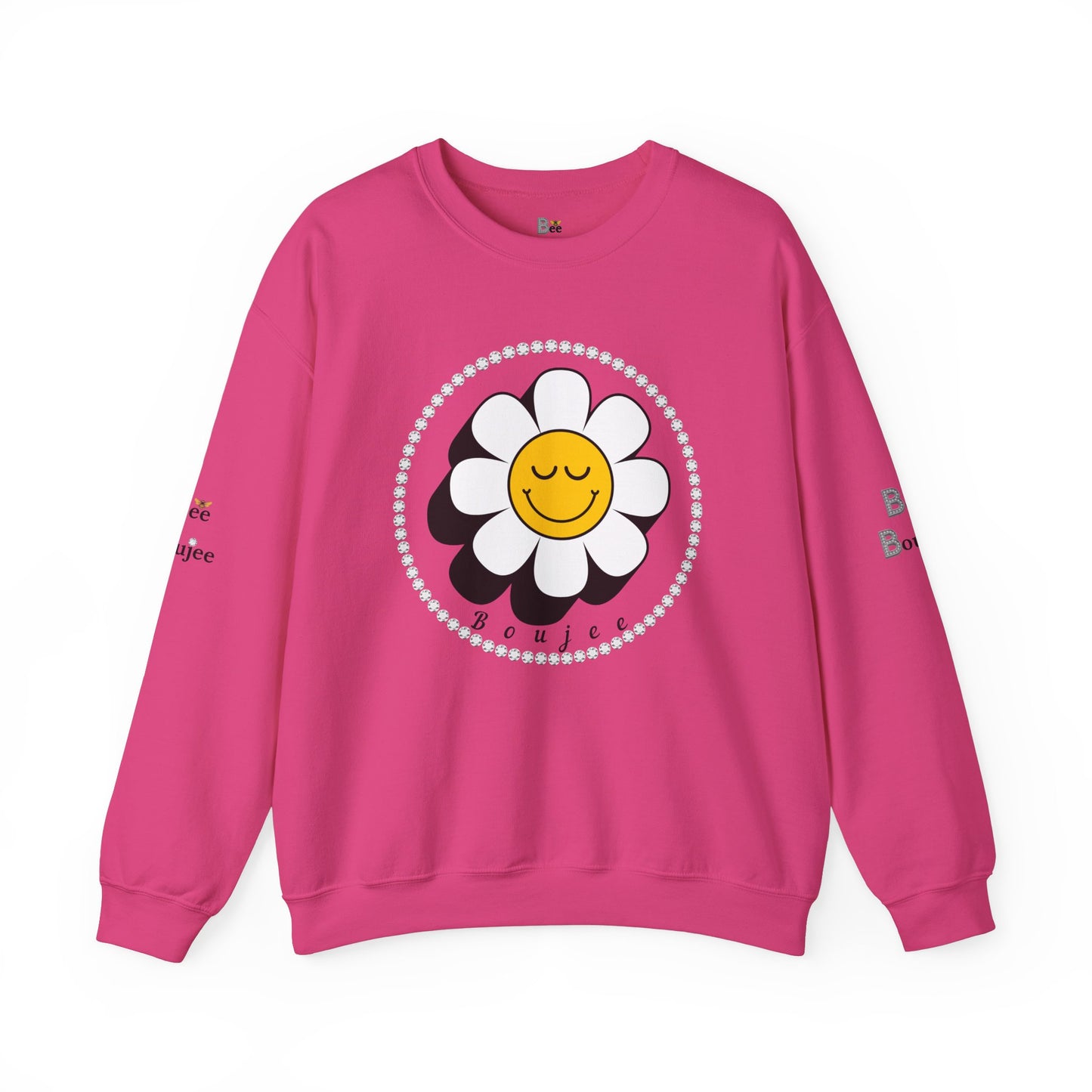 Boujee Flower Smiley Face Closed Eyes White Gold - Heavy Blend™ Light Colors Crewneck Sweatshirt