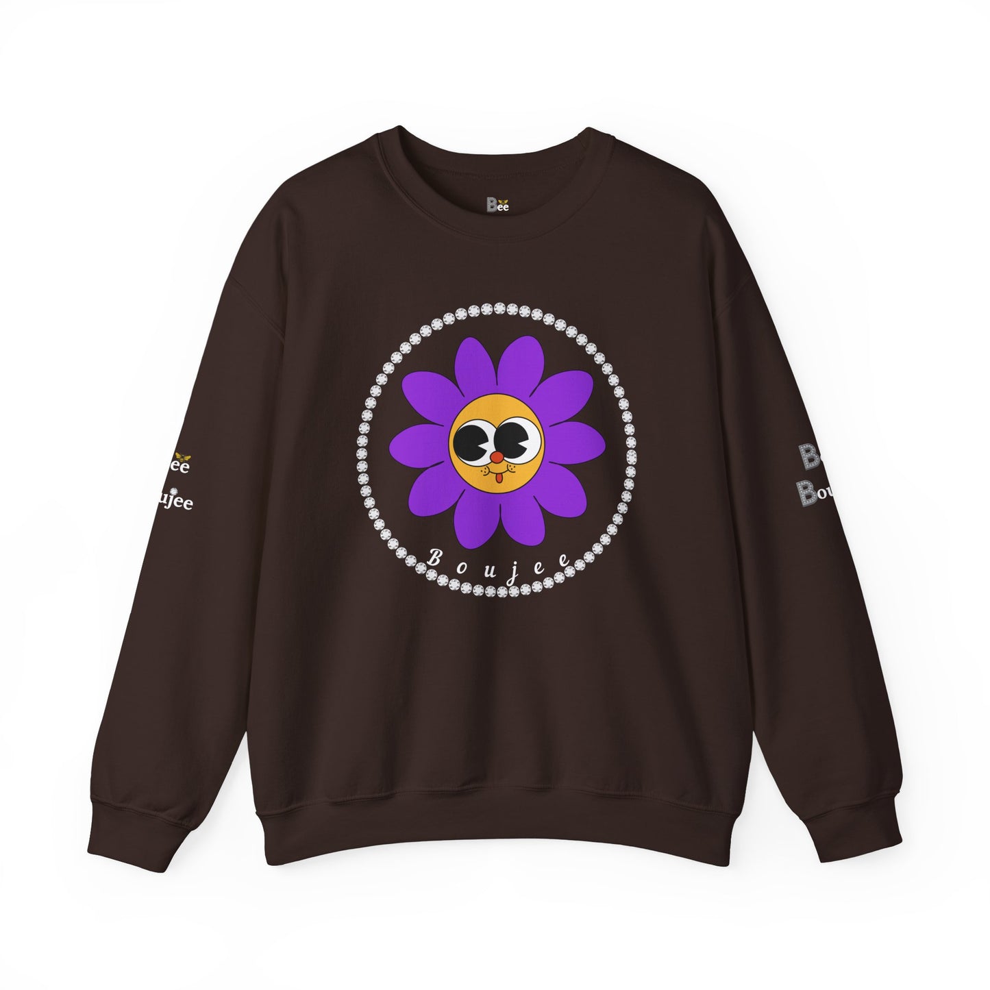 Boujee Flower Smiley Face Purple Gold Wide-Eyed - Heavy Blend™ Dark Colors Crewneck Sweatshirt