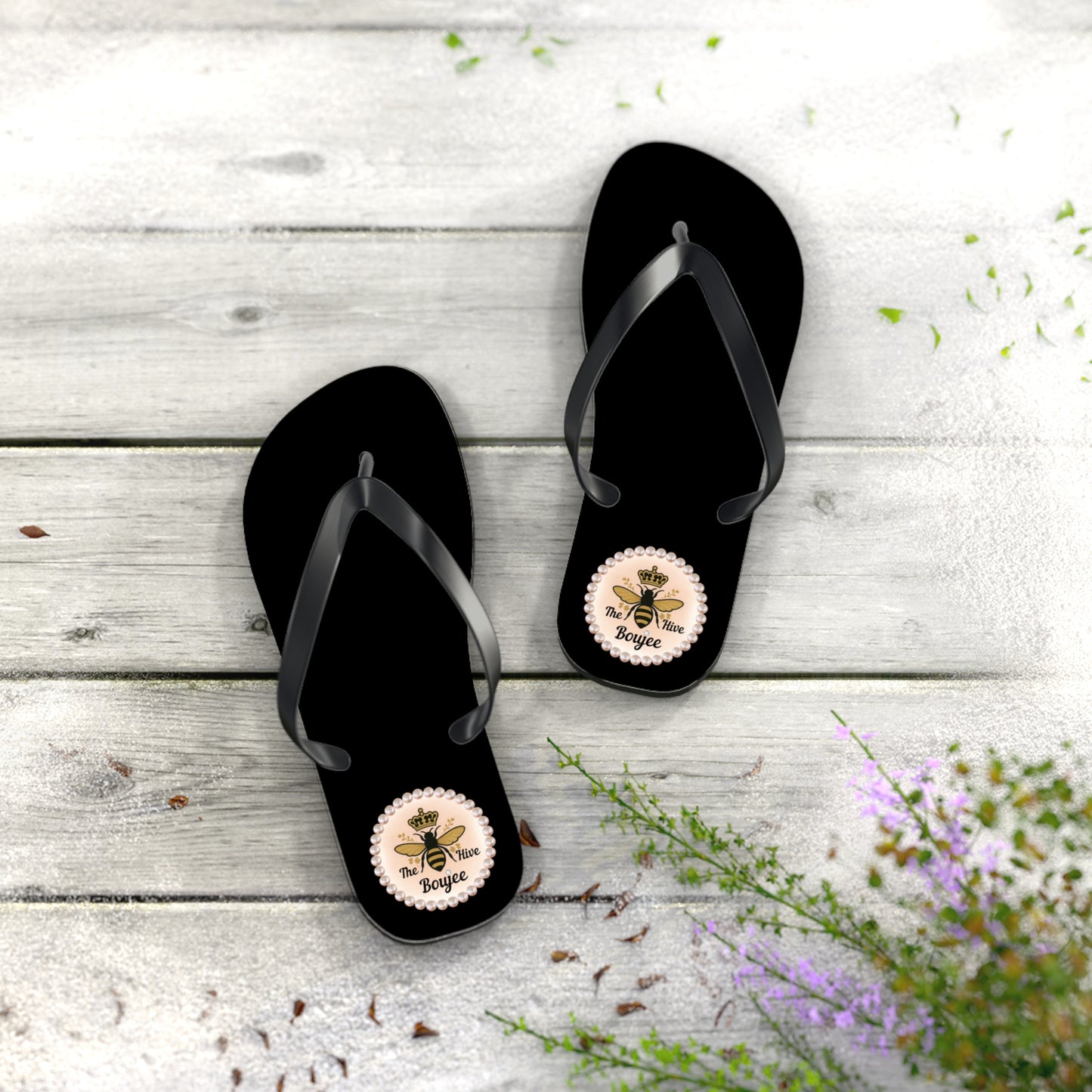 The Boujee Hive BLACK Flip Flops - MEDIUM