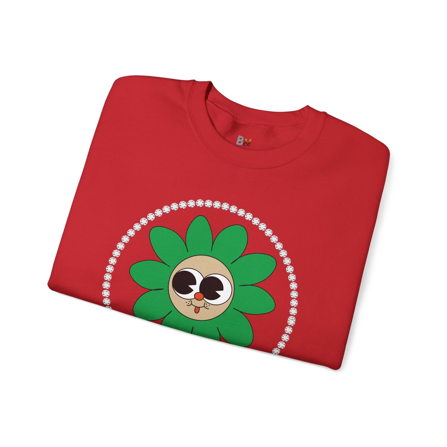 Boujee Flower Smiley Face Green Tan Wide-Eyed - Heavy Blend™ Light Colors Crewneck Sweatshirt